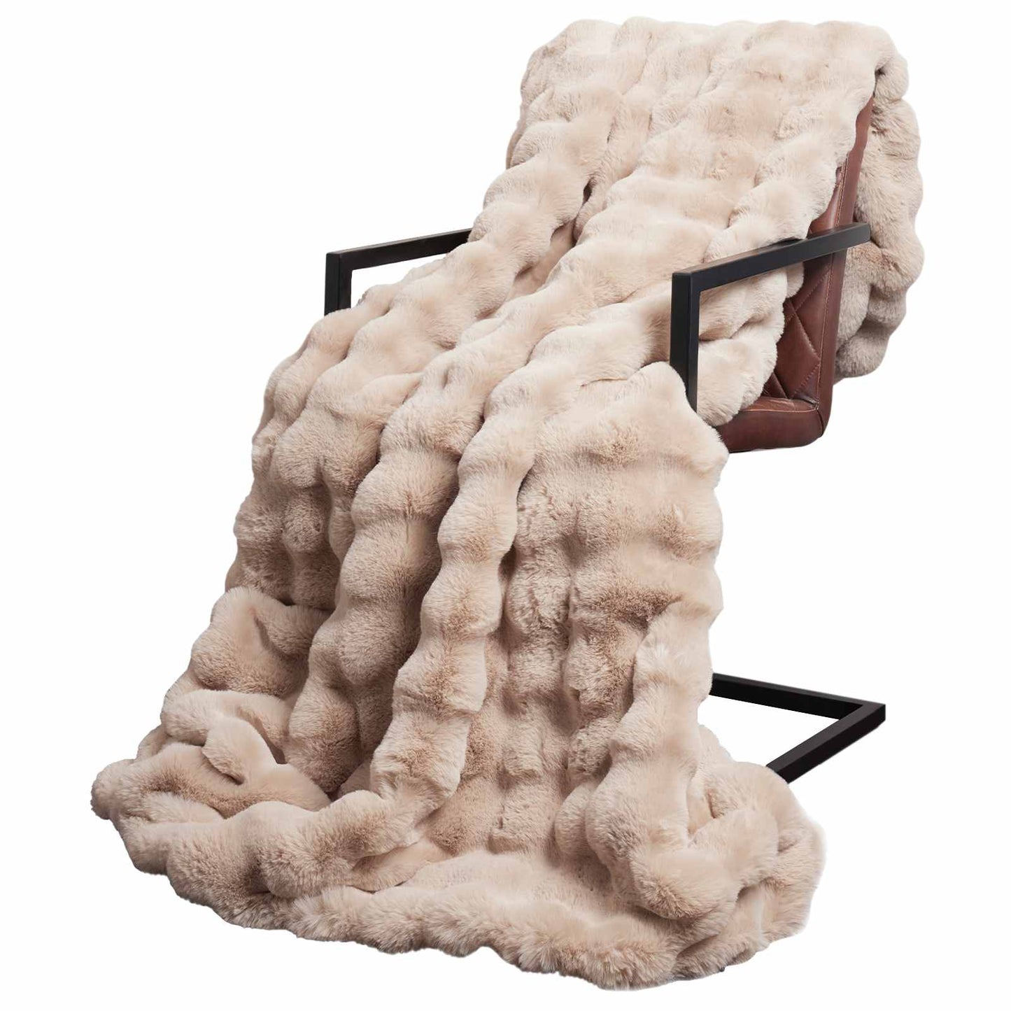 Anti-Slip Faux Rabbit Fur Blanket Olite 4 pcs Beige Polyester