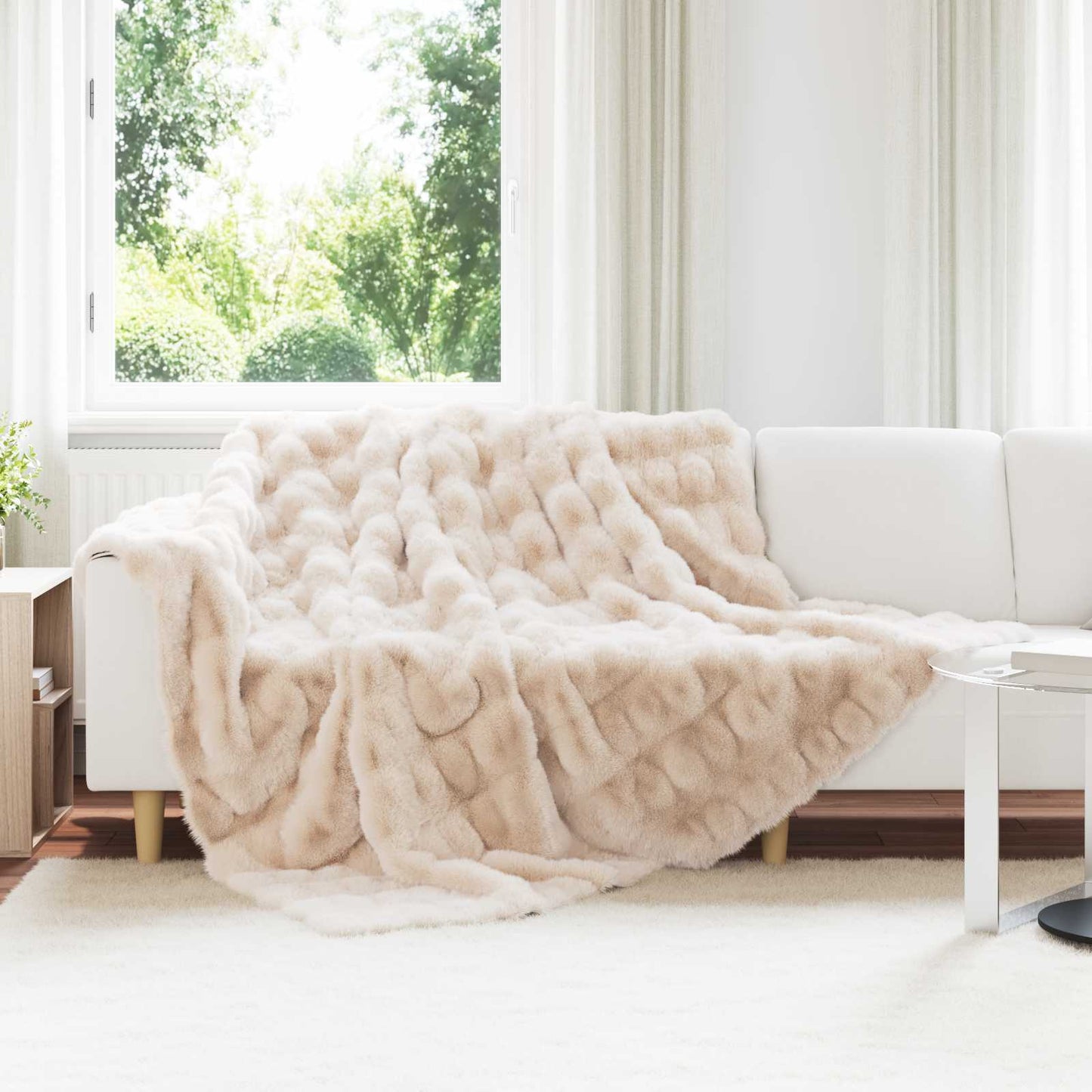 Anti-Slip Faux Rabbit Fur Blanket Olite 4 pcs Beige Polyester