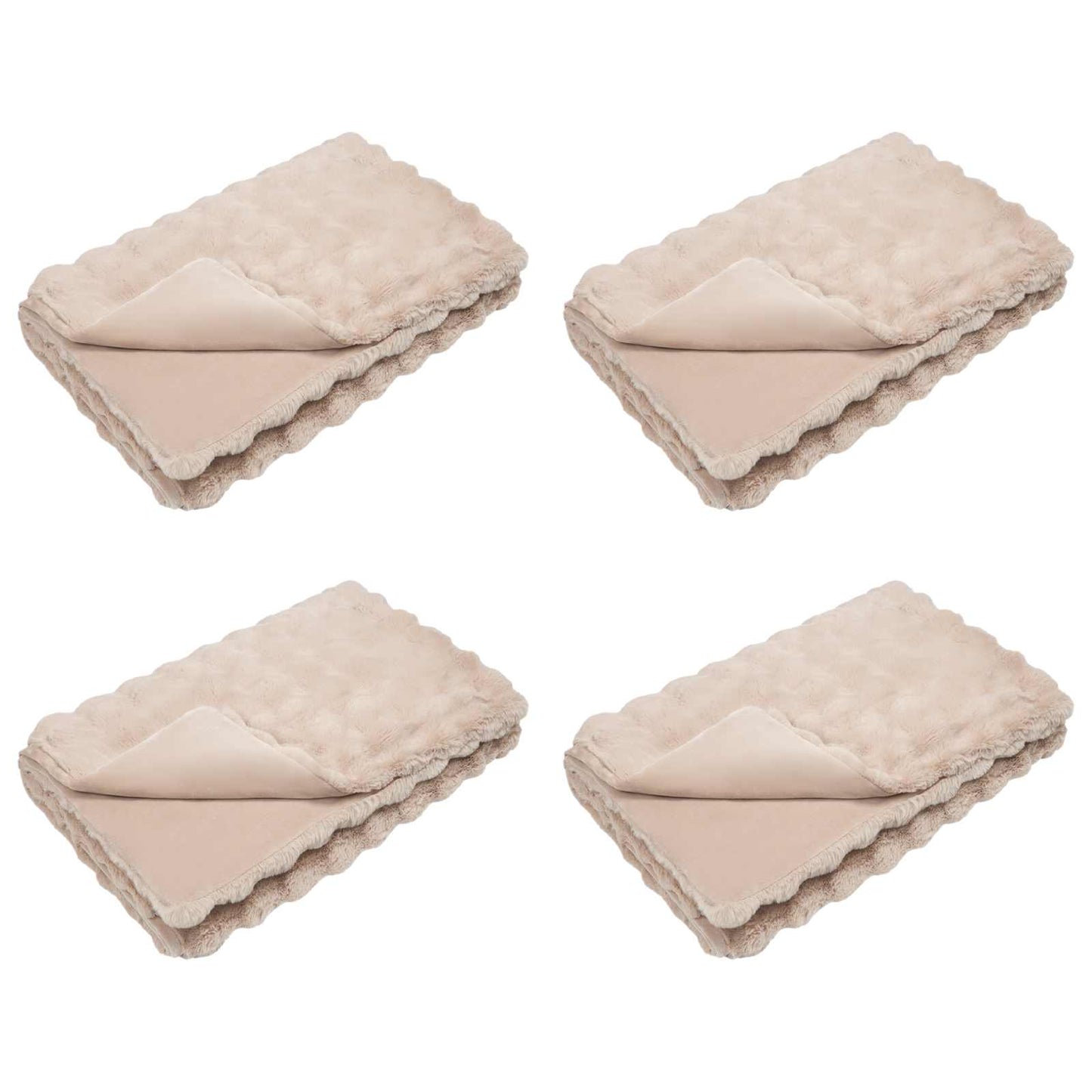 Anti-Slip Faux Rabbit Fur Blanket Olite 4 pcs Beige Polyester