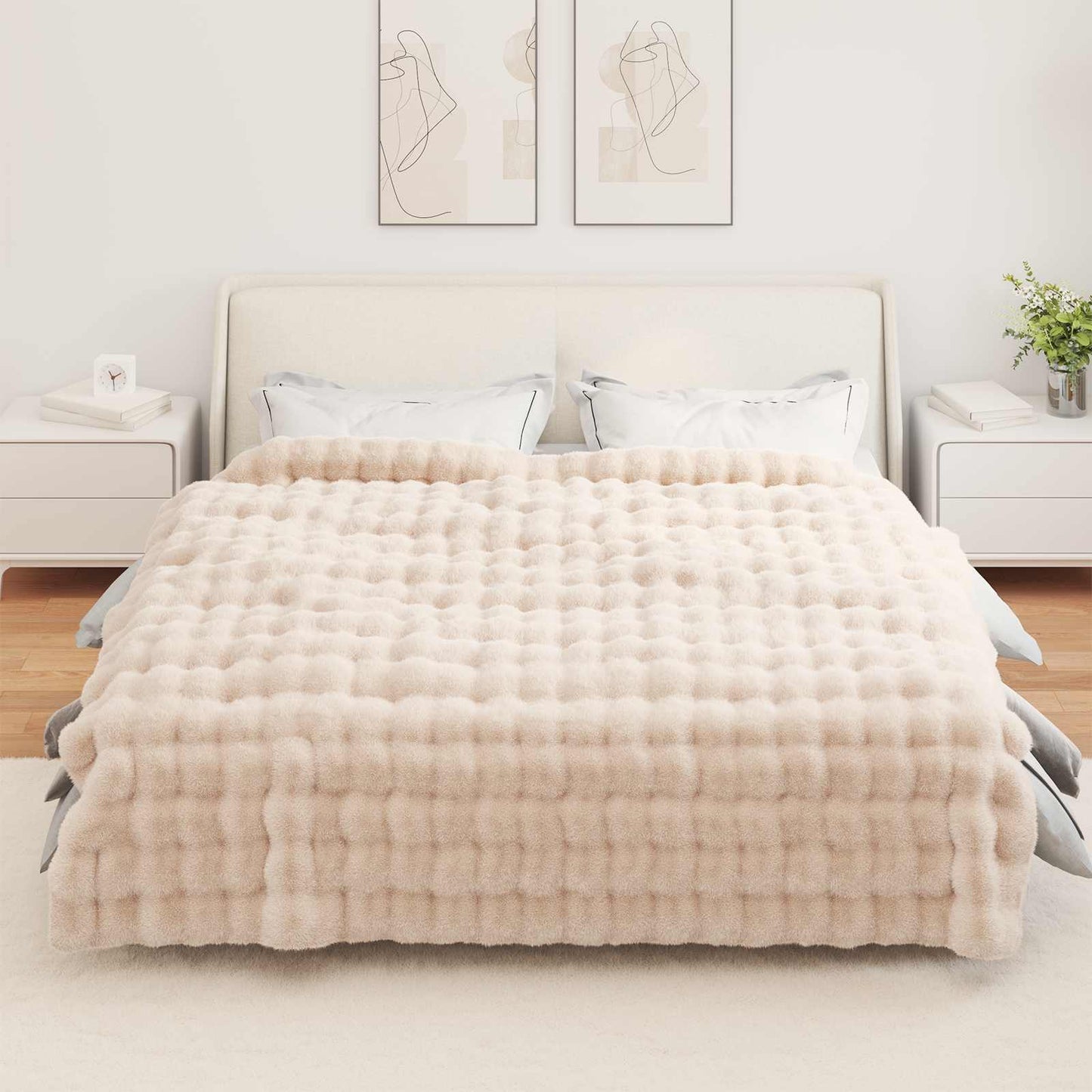 Anti-Slip Faux Rabbit Fur Blanket Olite 4 pcs Beige Polyester