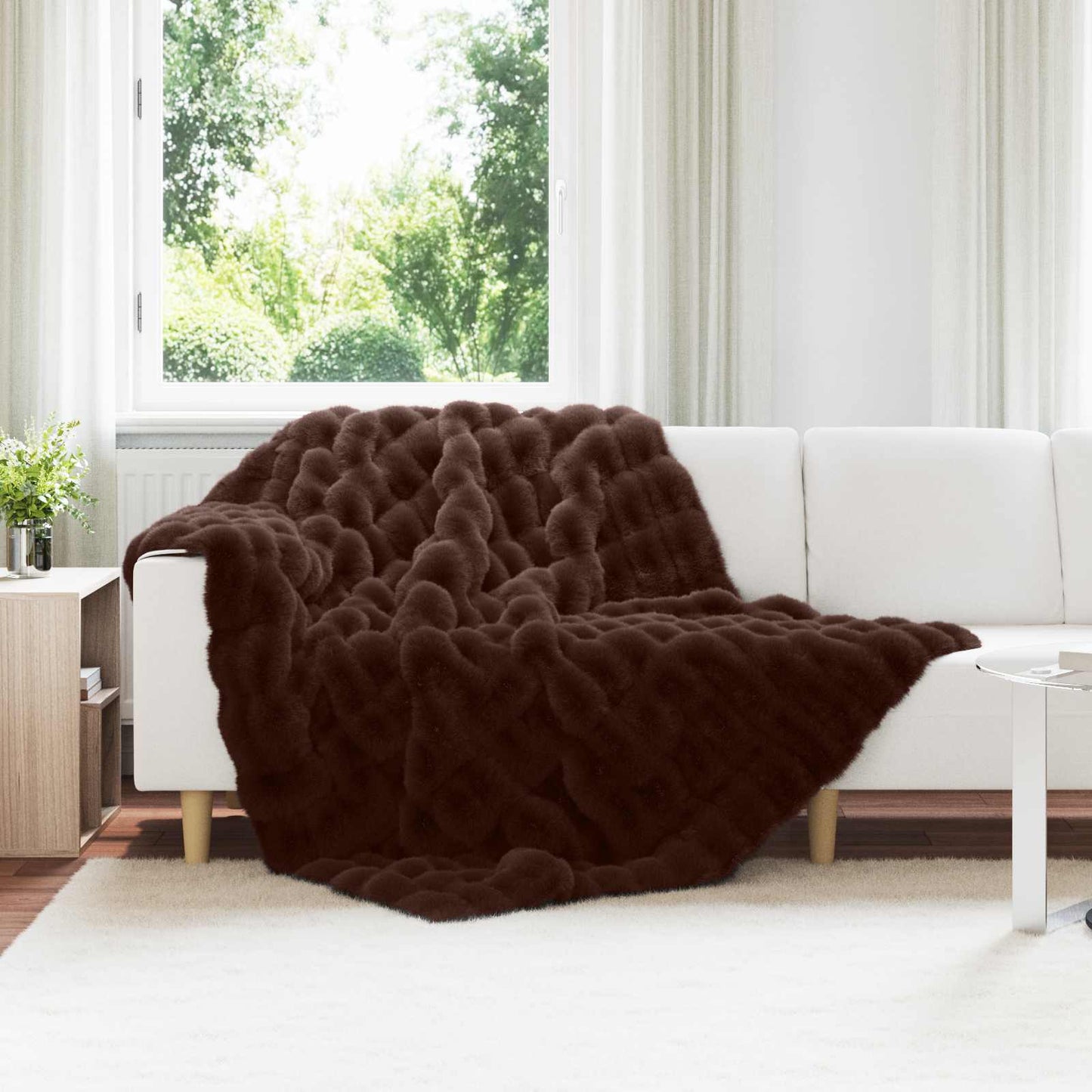 Anti-Slip Faux Rabbit Fur Blanket Olite Camel 150 x 220 cm