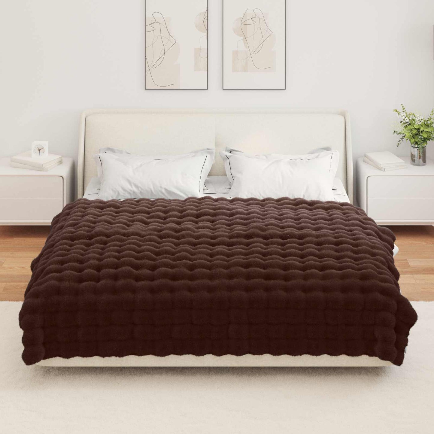 Anti-Slip Faux Rabbit Fur Blanket Olite Camel 150 x 220 cm