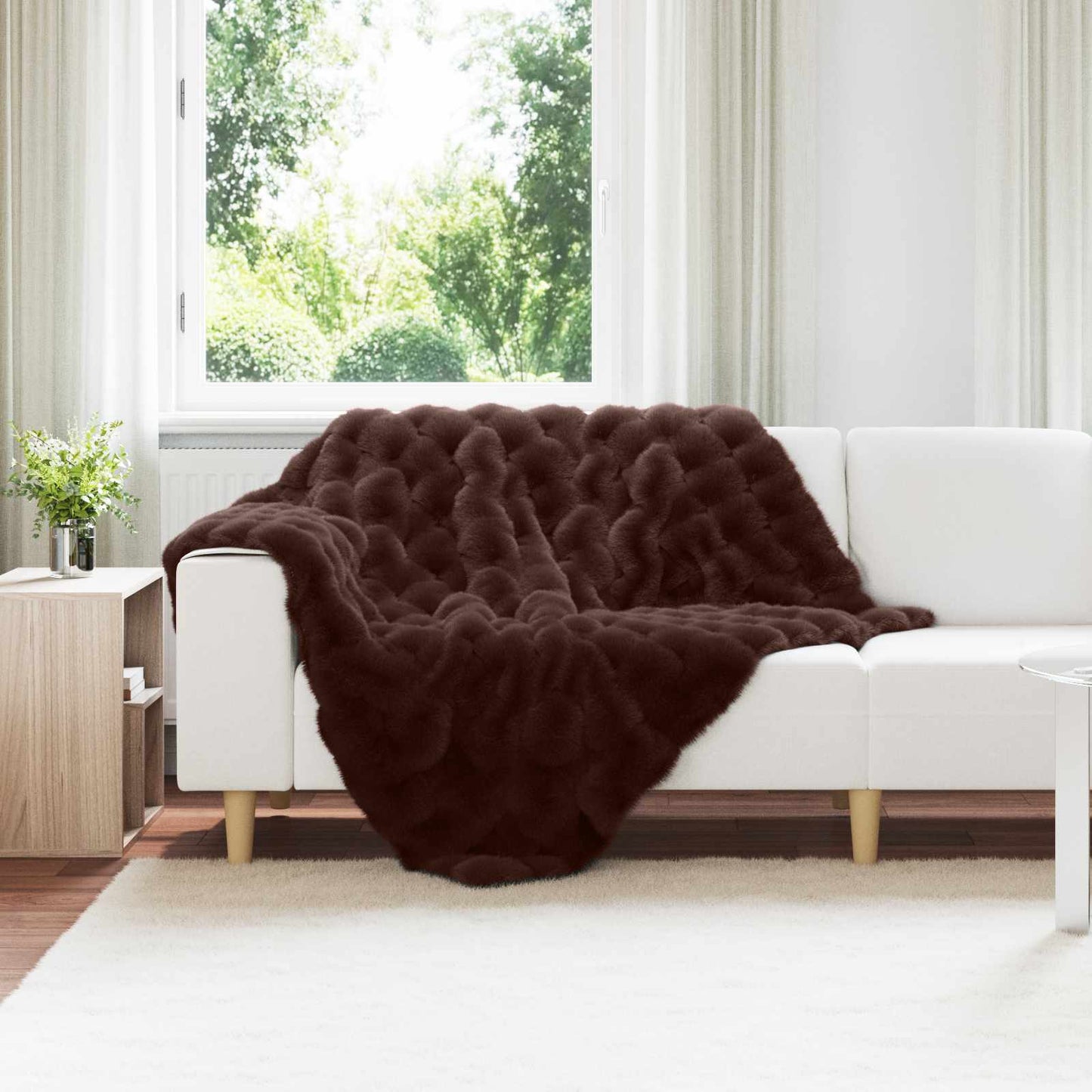 Anti-Slip Faux Rabbit Fur Blanket Olite Camel 220 x 240 cm