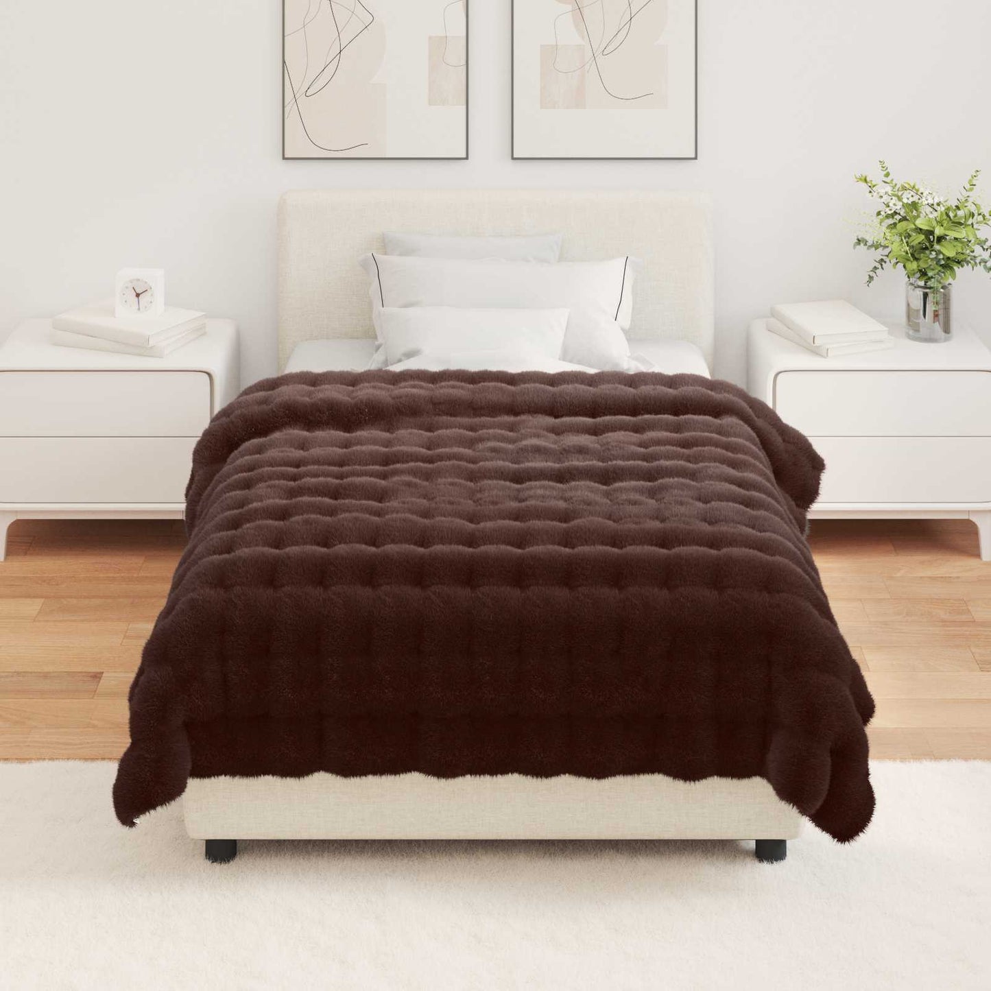 Anti-Slip Faux Rabbit Fur Blanket Olite Camel 220 x 240 cm
