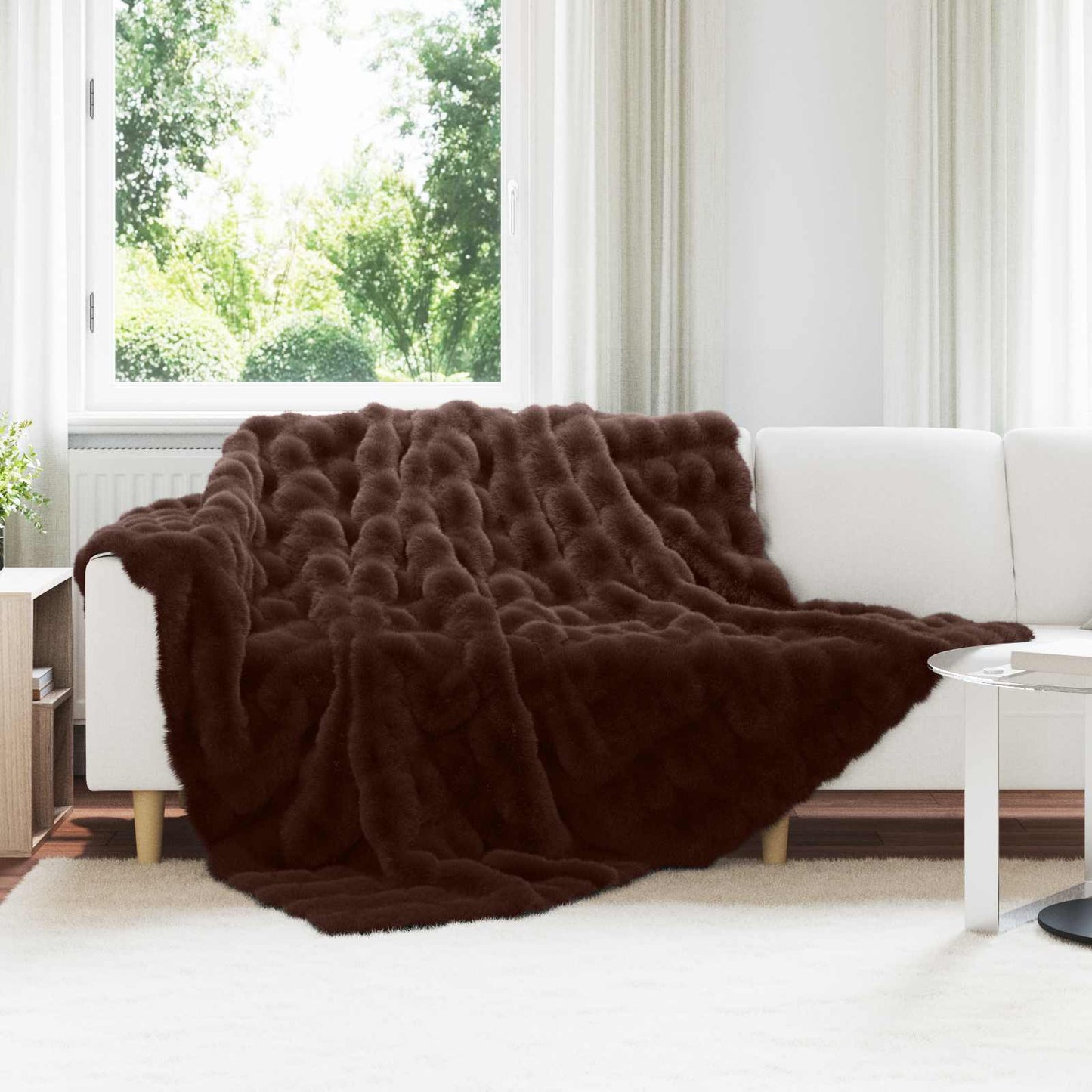 Anti-Slip Faux Rabbit Fur Blanket Olite Camel 240 x 270 cm