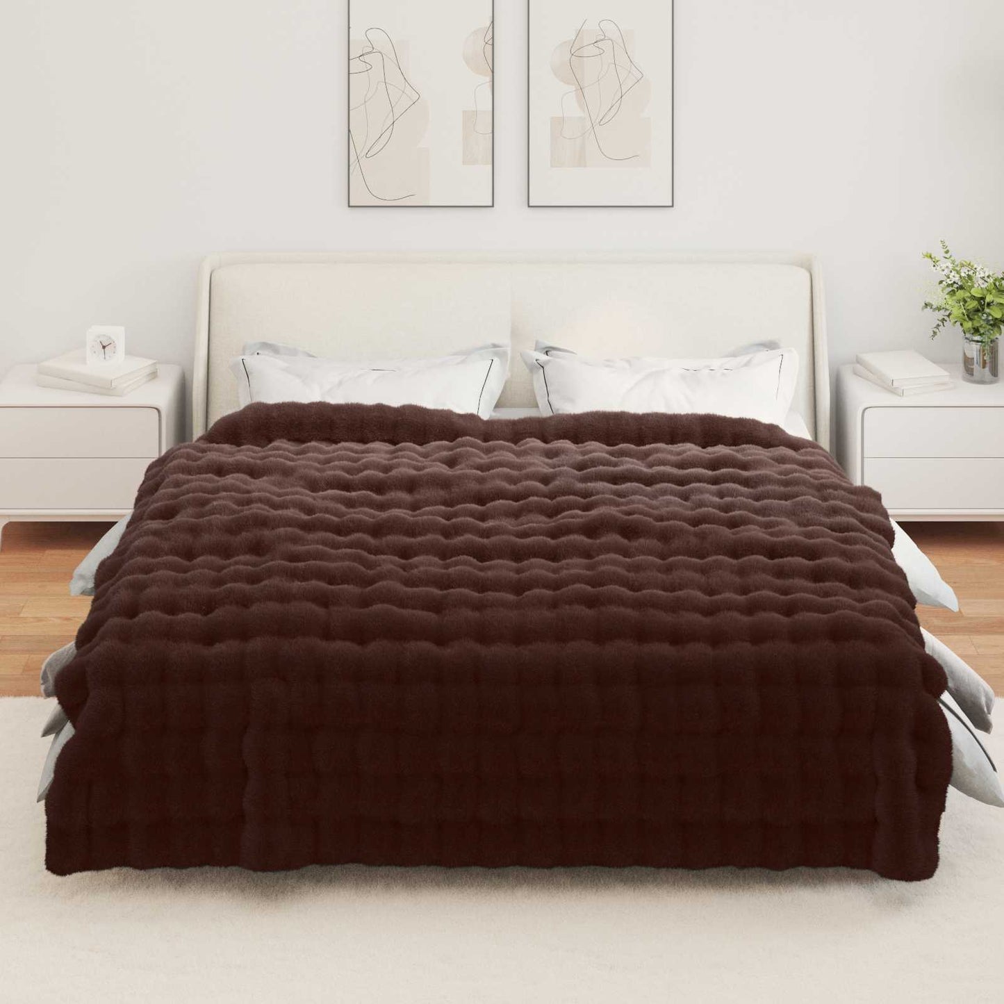 Anti-Slip Faux Rabbit Fur Blanket Olite Camel 240 x 270 cm