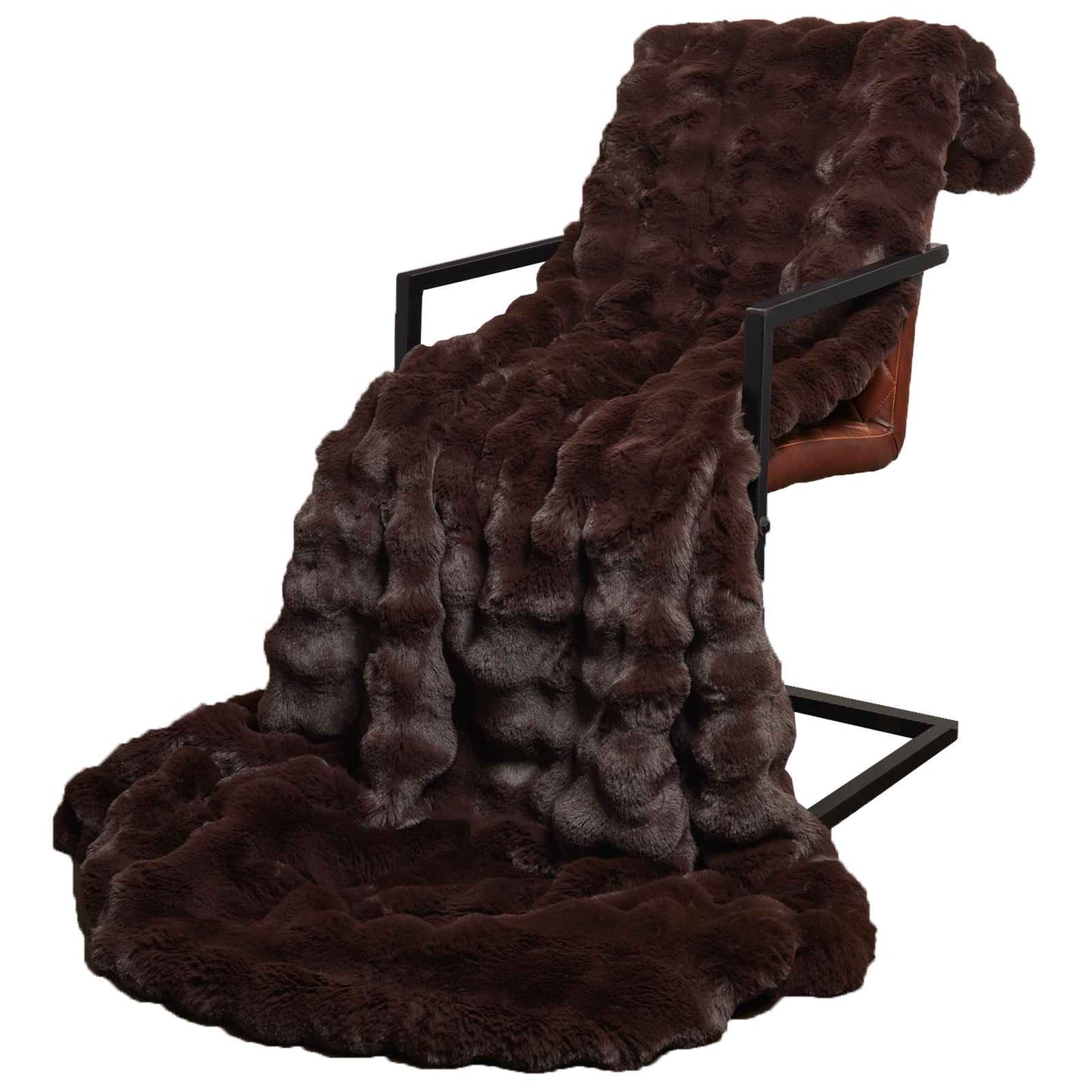 Anti-Slip Faux Rabbit Fur Blanket Olite 4 pcs Camel Polyester