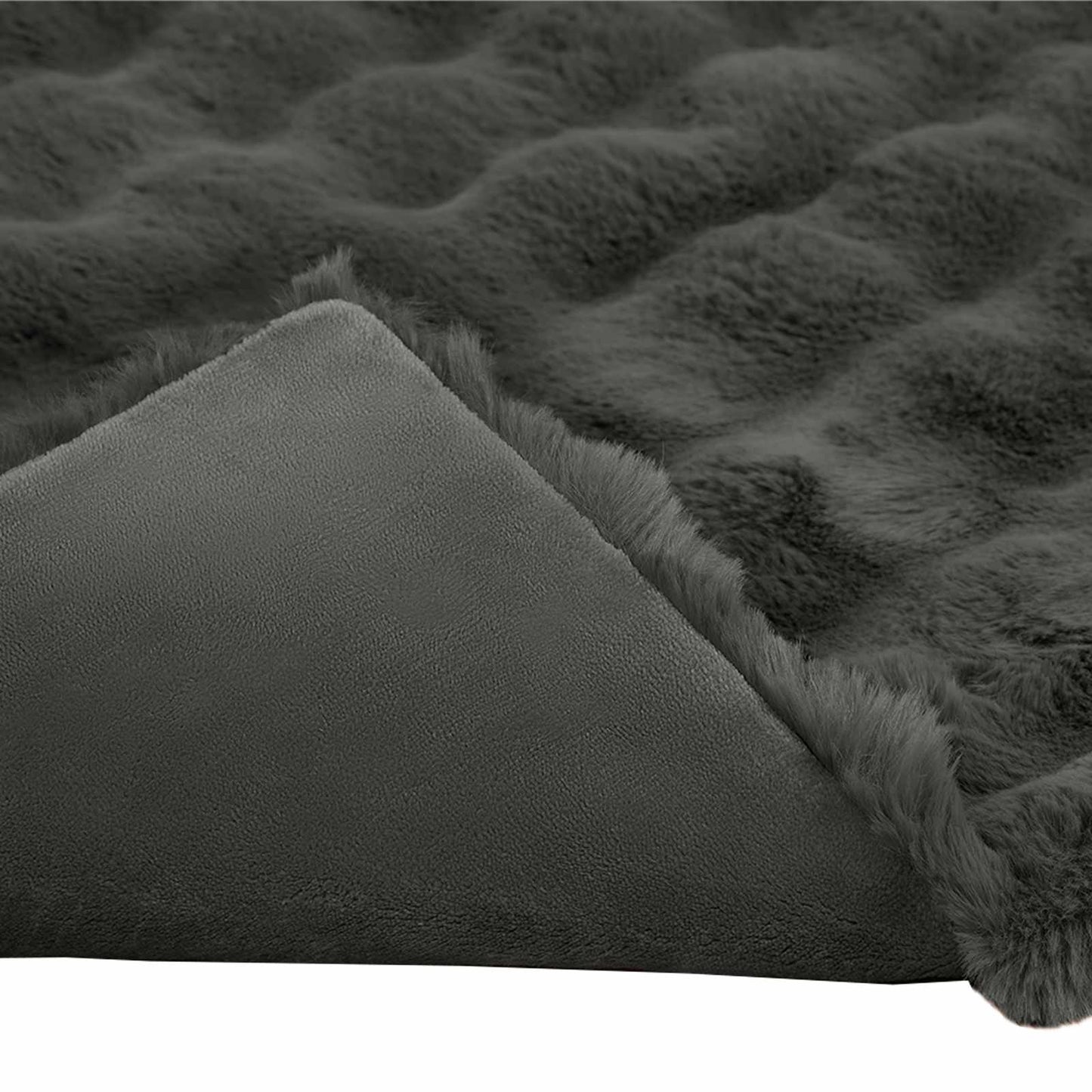 Anti-Slip Faux Rabbit Fur Blanket Olite Dark Grey 130 x 150 cm