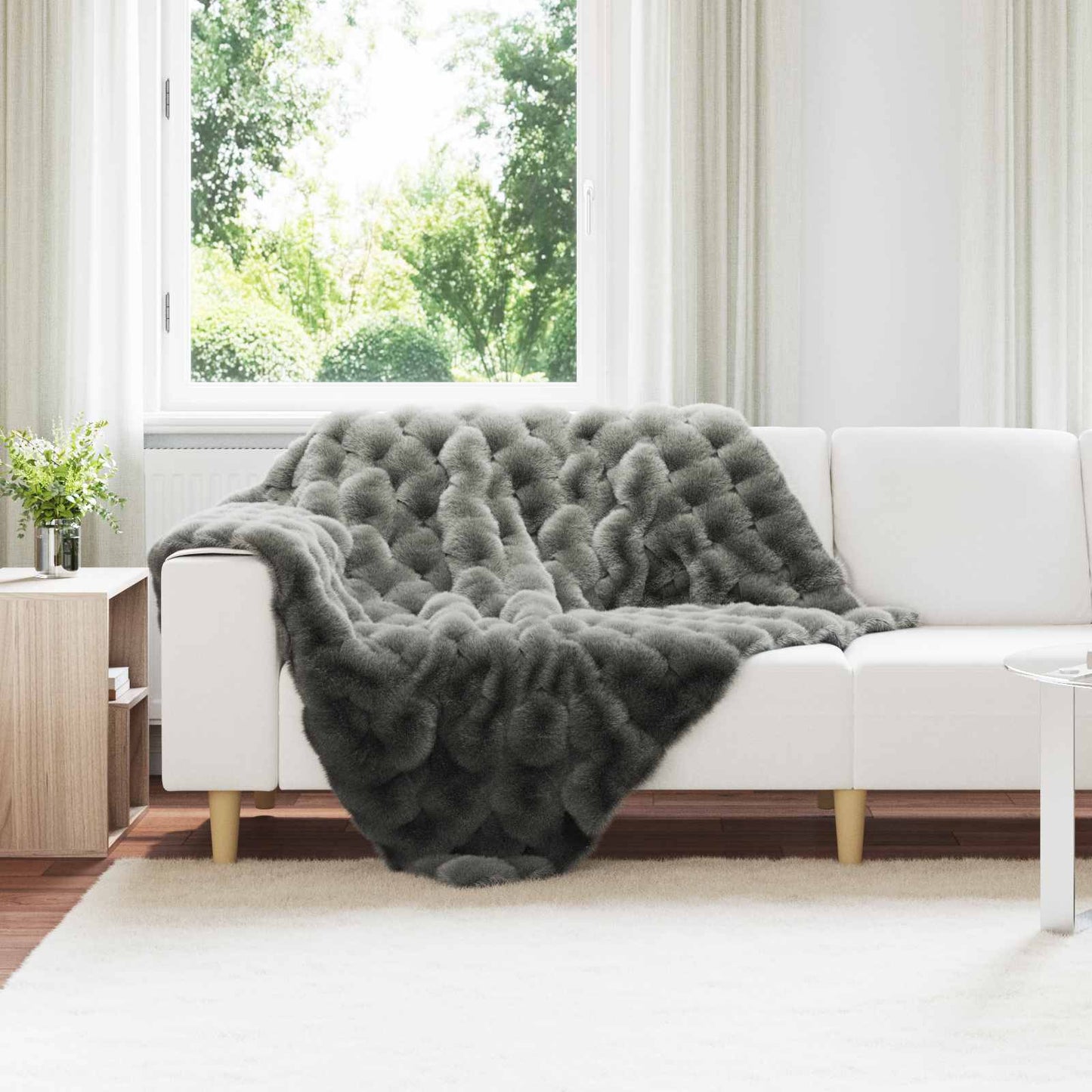 Anti-Slip Faux Rabbit Fur Blanket Olite Dark Grey 130 x 150 cm