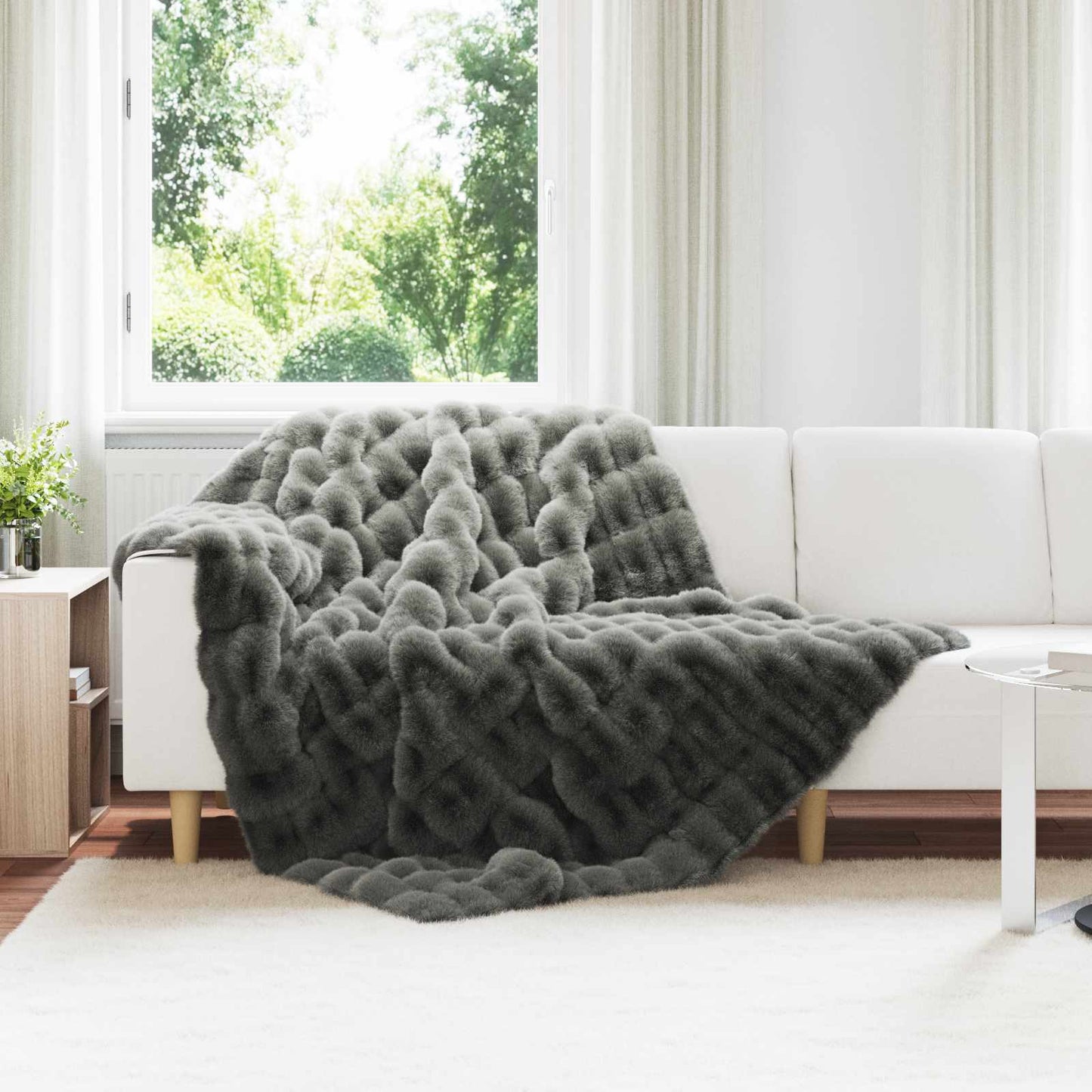 Anti-Slip Faux Rabbit Fur Blanket Olite Dark Grey 150 x 220 cm