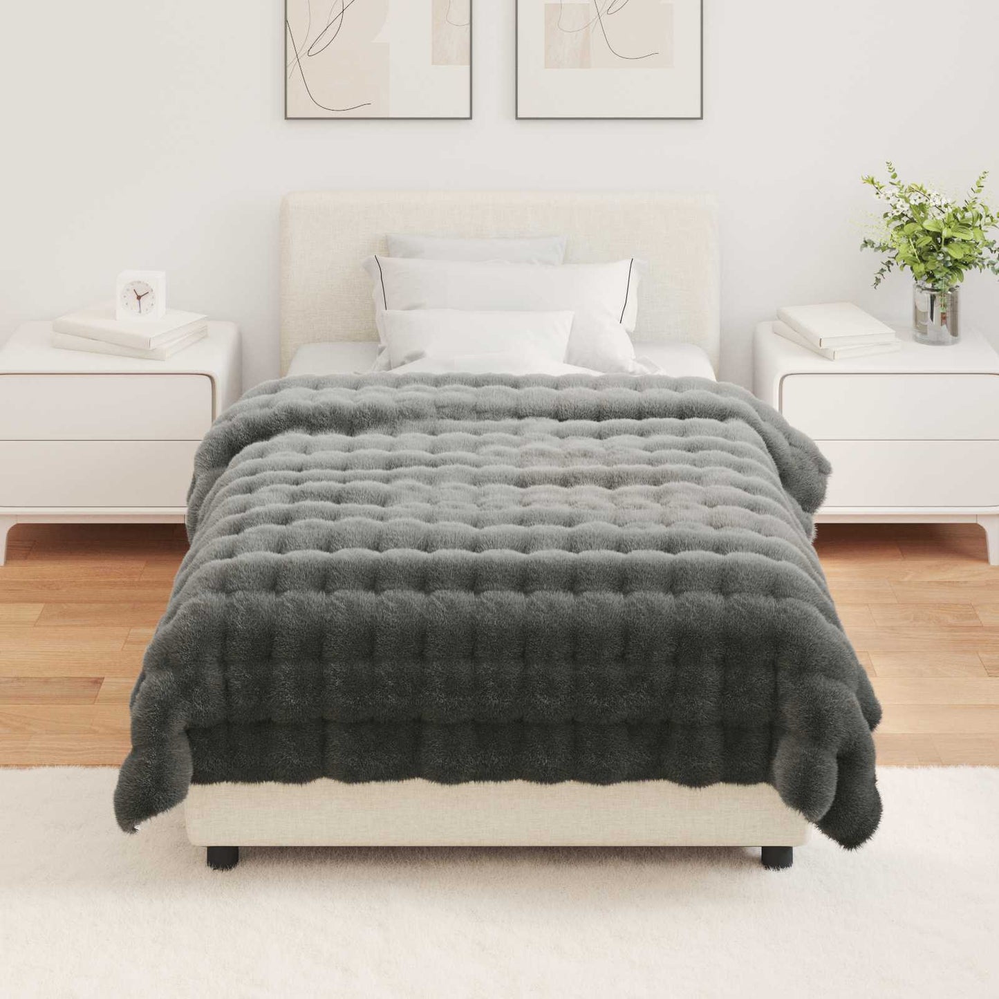 Anti-Slip Faux Rabbit Fur Blanket Olite 4 pcs Dark Grey