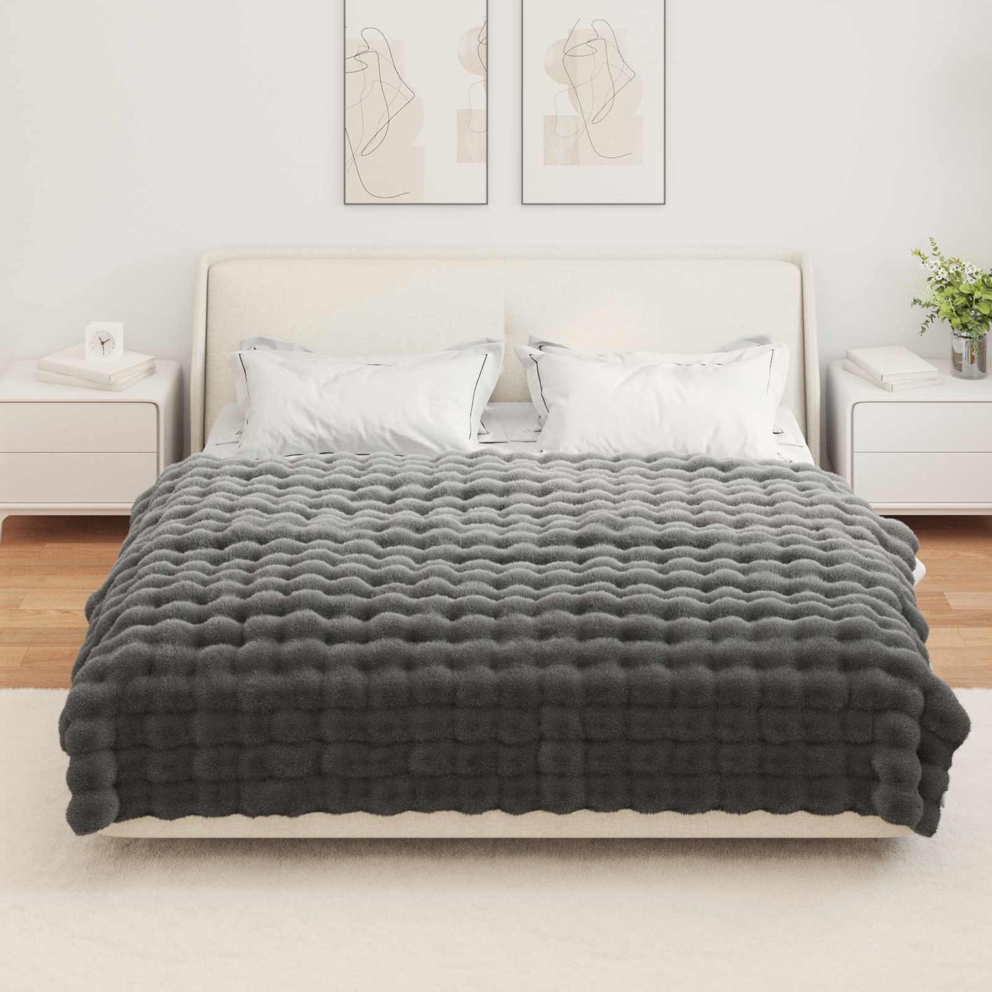 Anti-Slip Faux Rabbit Fur Blanket Olite 4 pcs Dark Grey