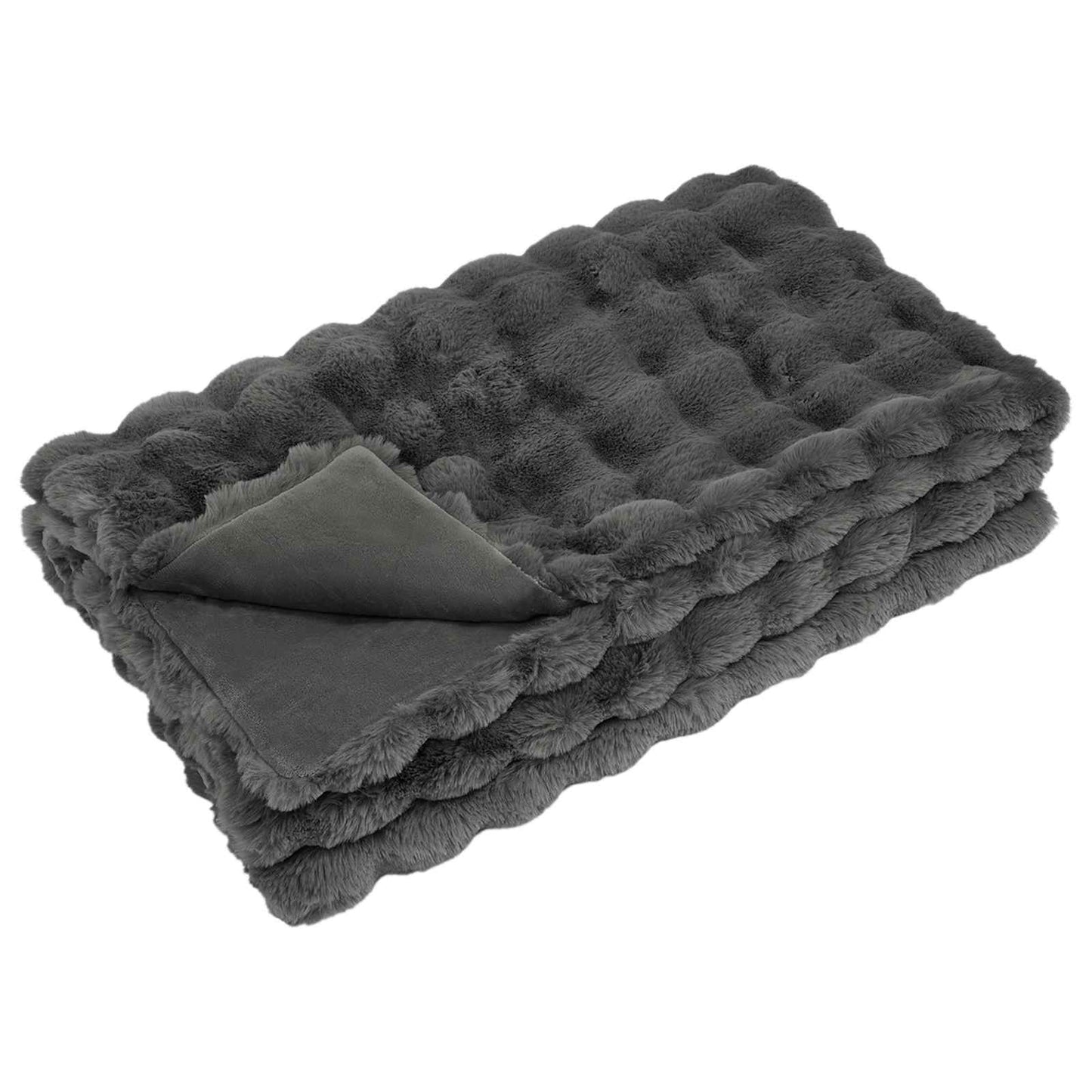 Anti-Slip Faux Rabbit Fur Blanket Olite 4 pcs Dark Grey