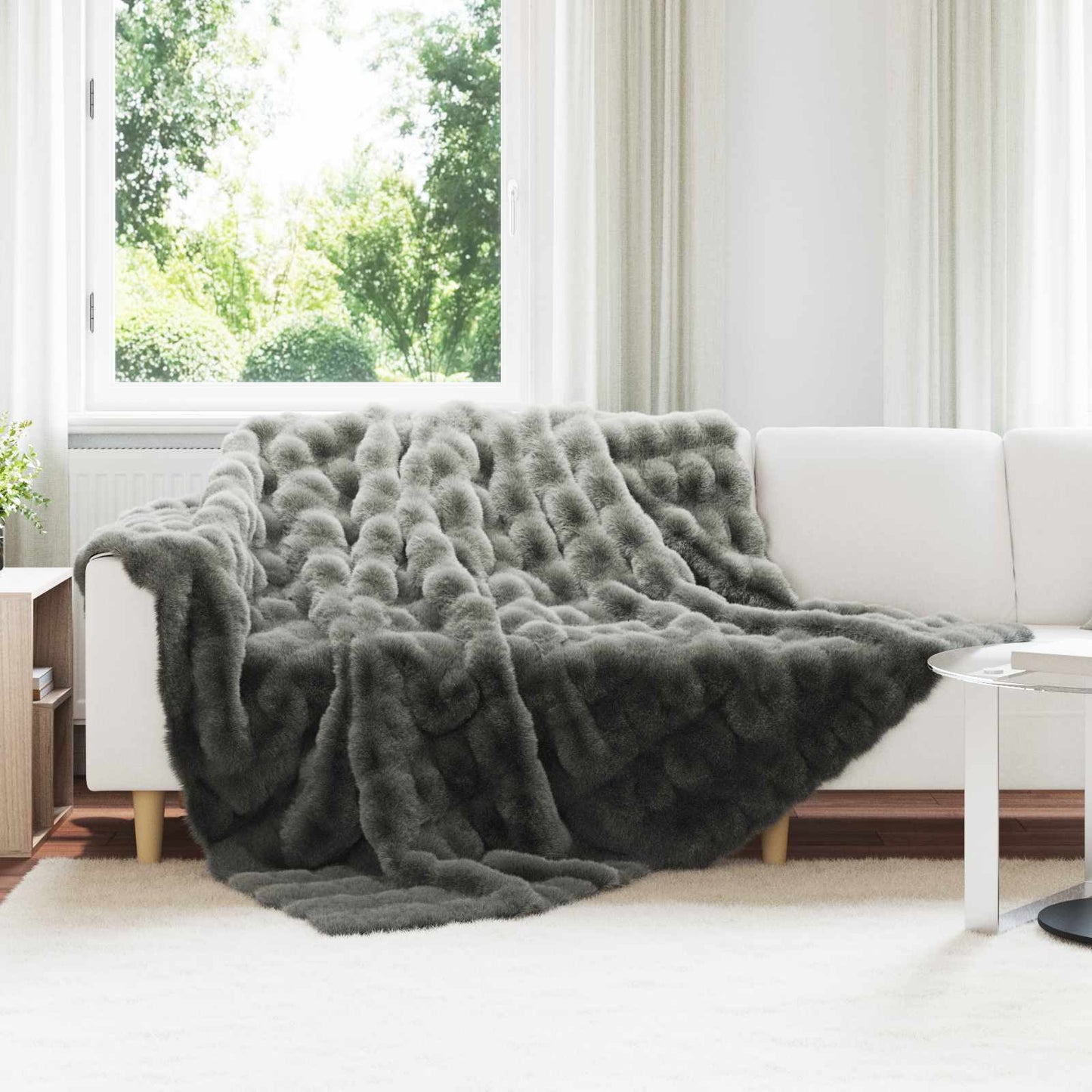 Anti-Slip Faux Rabbit Fur Blanket Olite 4 pcs Dark Grey