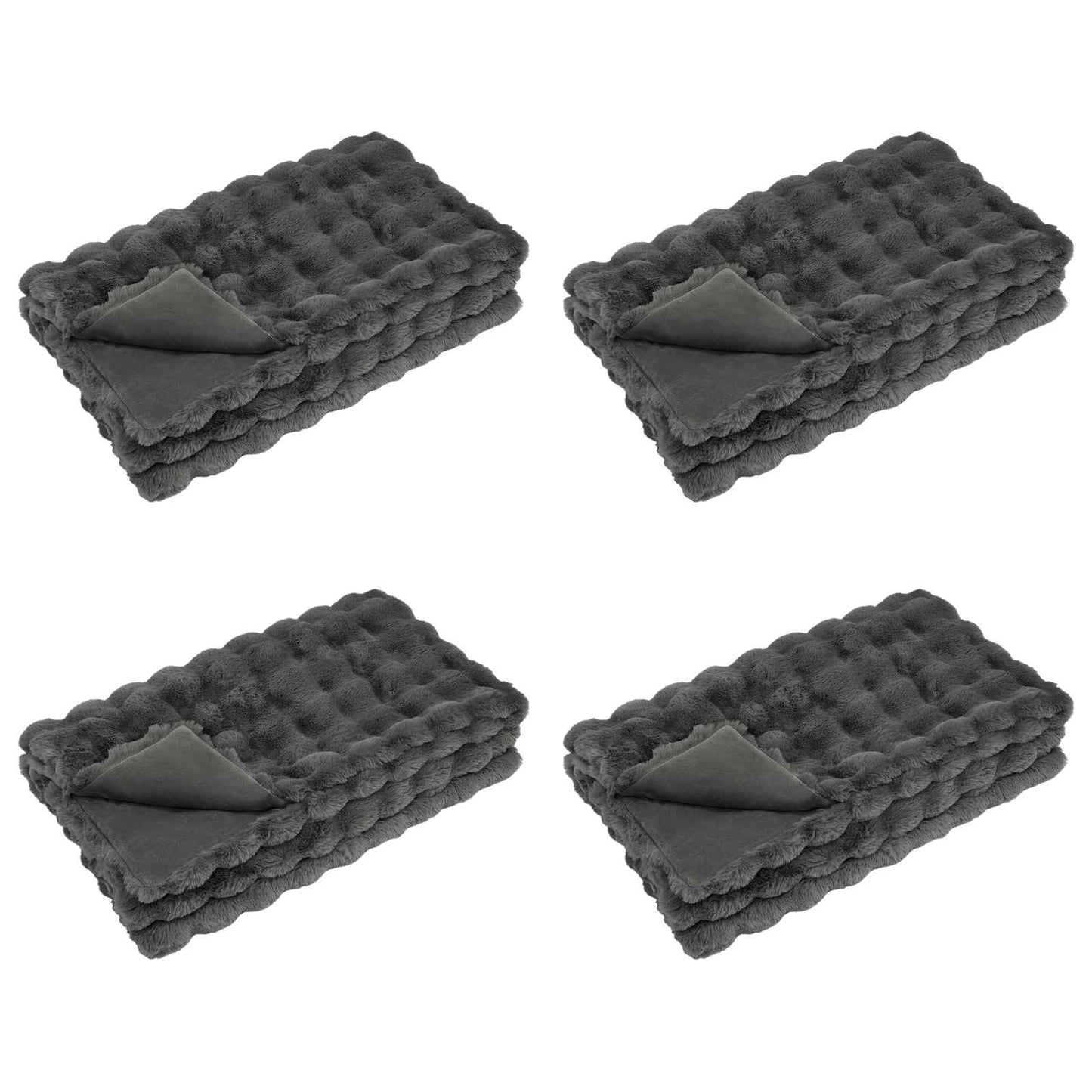Anti-Slip Faux Rabbit Fur Blanket Olite 4 pcs Dark Grey