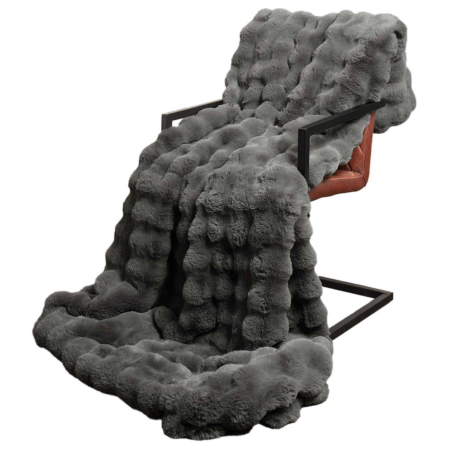 Anti-Slip Faux Rabbit Fur Blanket Olite 4 pcs Dark Grey