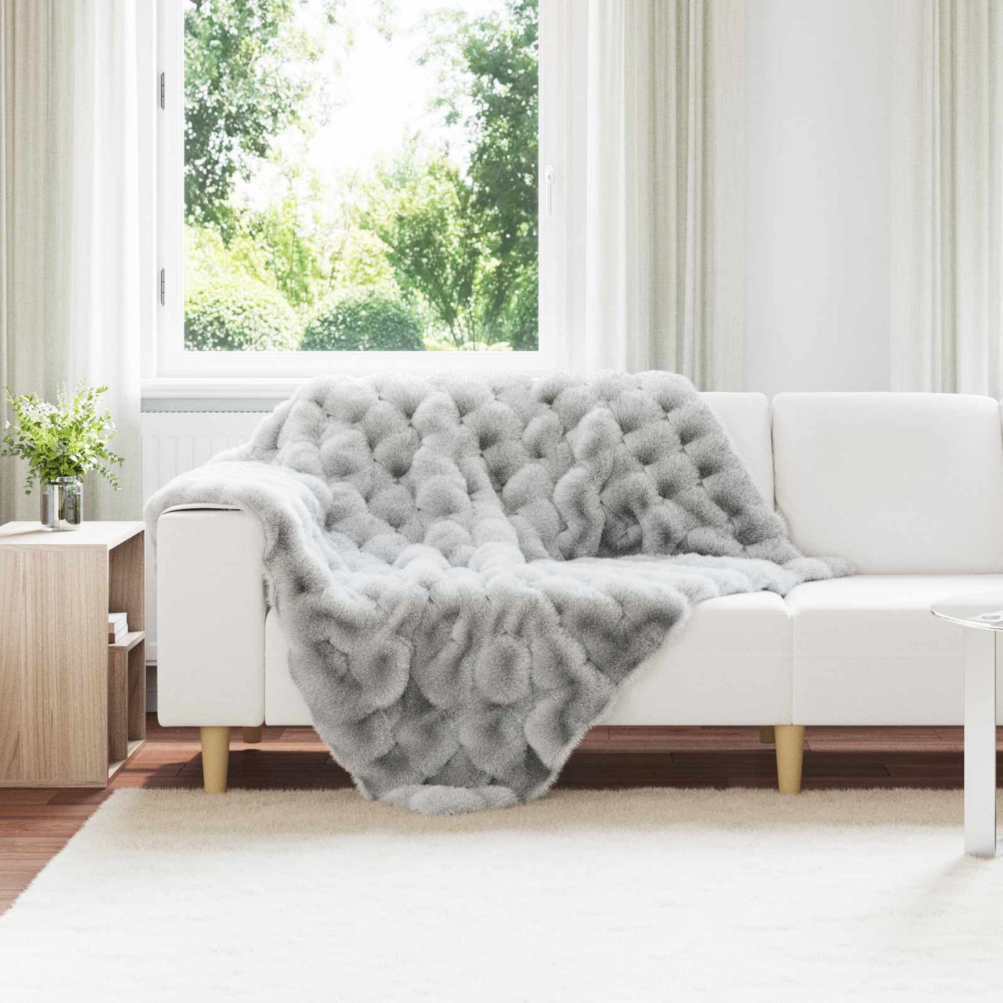 Anti-Slip Faux Rabbit Fur Blanket Olite Grey 130 x 150 cm