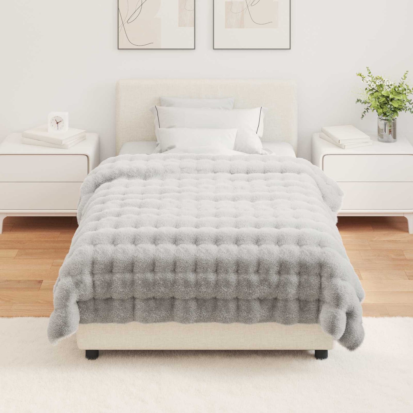 Anti-Slip Faux Rabbit Fur Blanket Olite Grey 130 x 150 cm