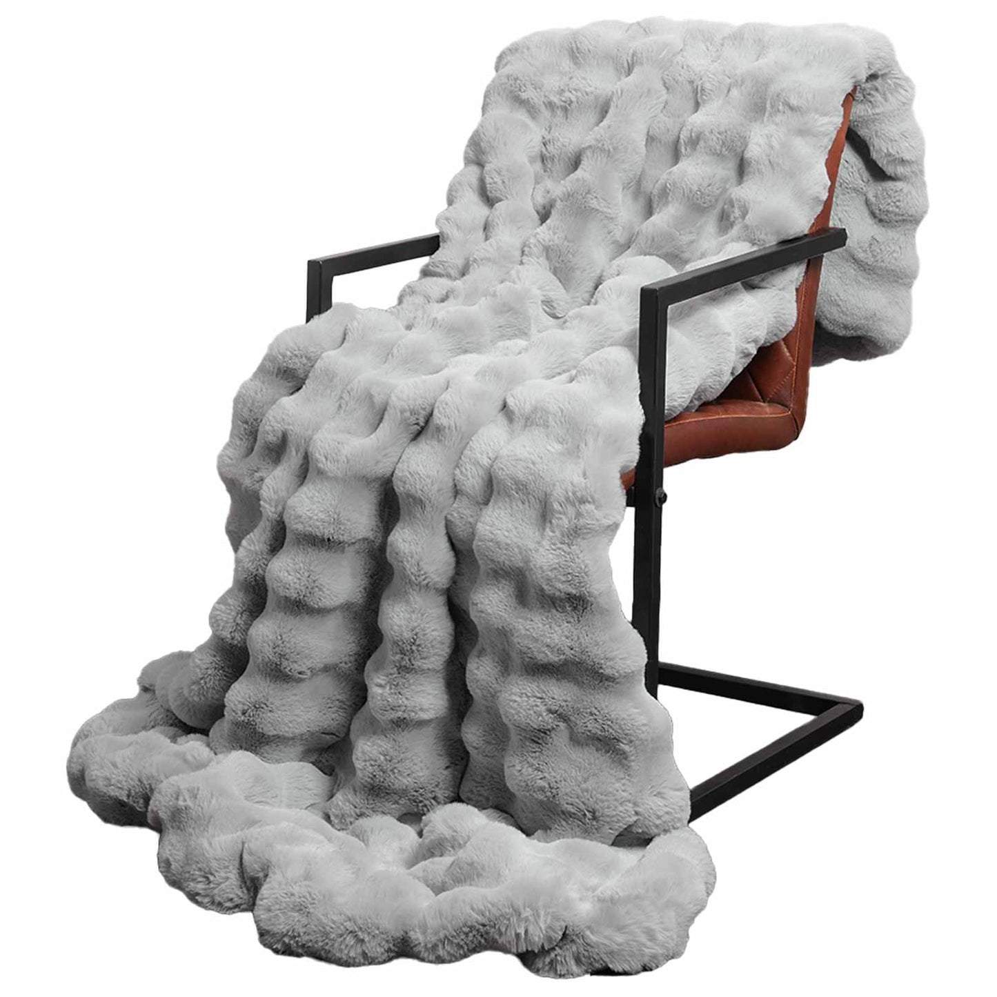 Anti-Slip Faux Rabbit Fur Blanket Olite Grey 130 x 150 cm