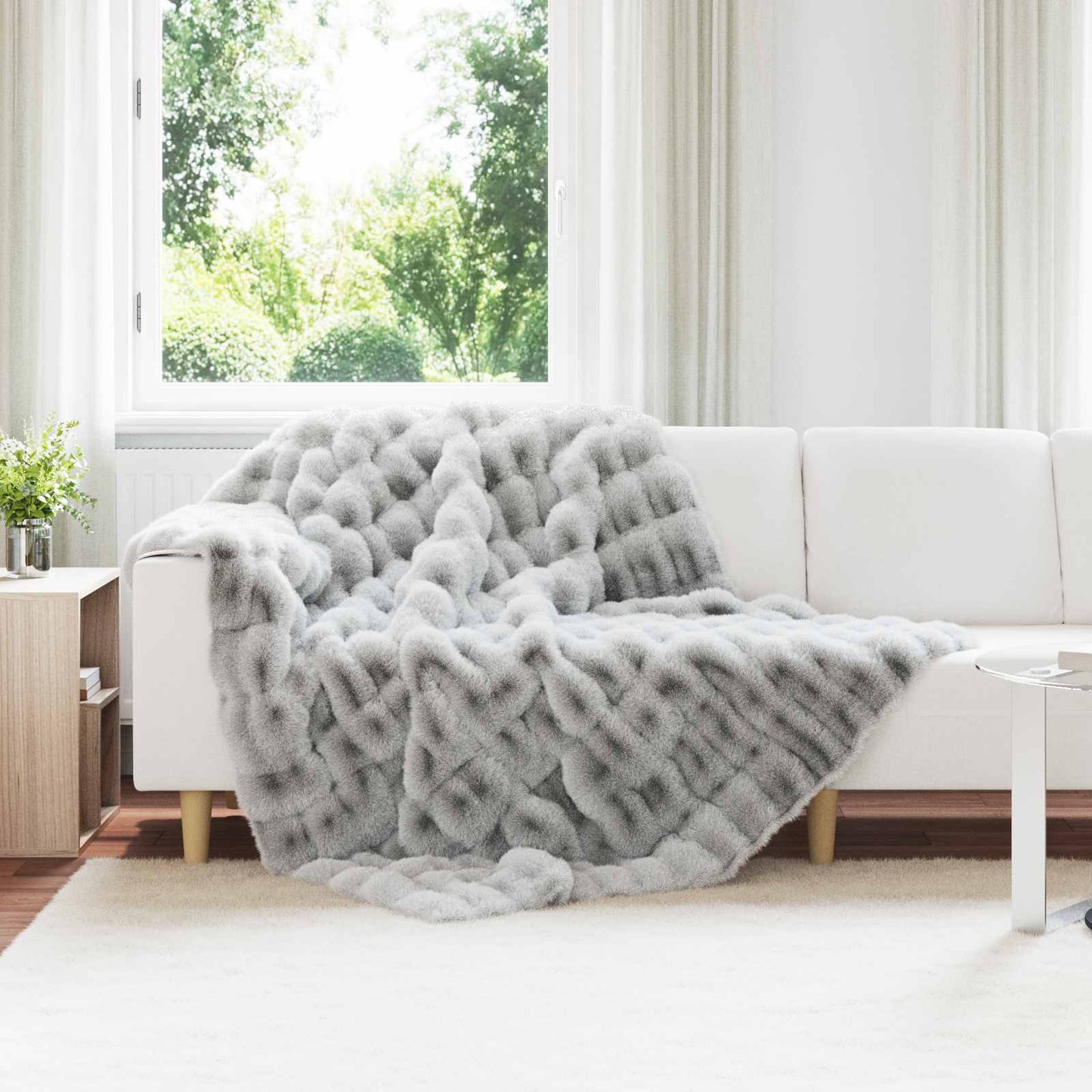 Anti-Slip Faux Rabbit Fur Blanket Olite Grey 150 x 220 cm