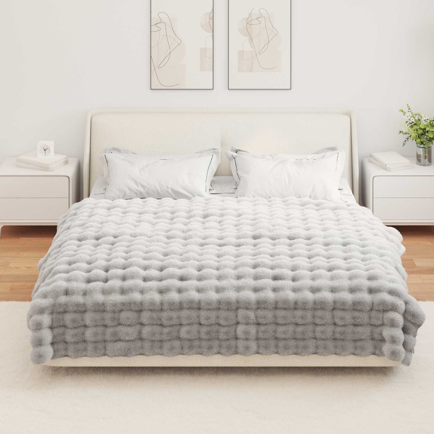 Anti-Slip Faux Rabbit Fur Blanket Olite Grey 150 x 220 cm