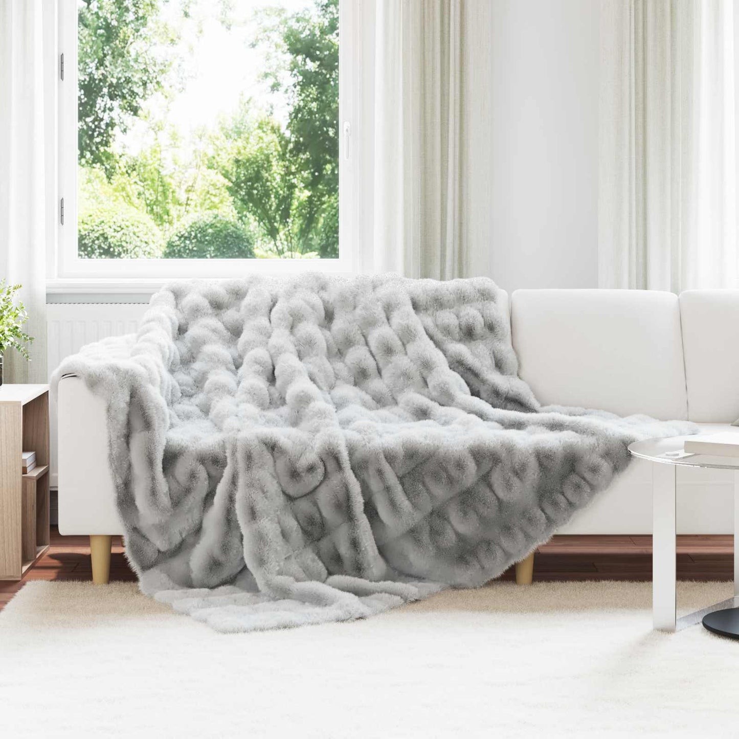 Anti-Slip Faux Rabbit Fur Blanket Olite 4 pcs Grey 220 x 240 cm