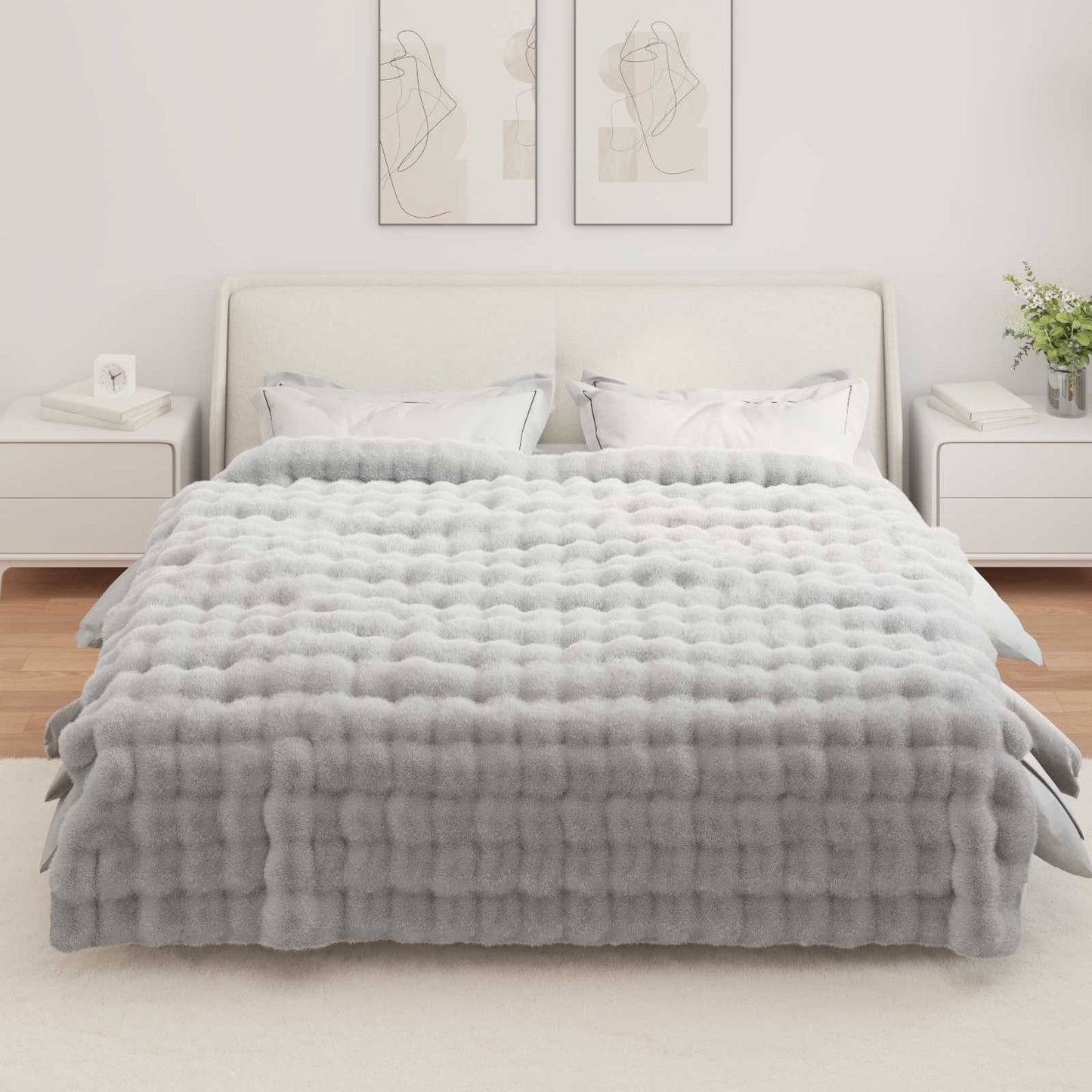 Anti-Slip Faux Rabbit Fur Blanket Olite 4 pcs Grey 220 x 240 cm