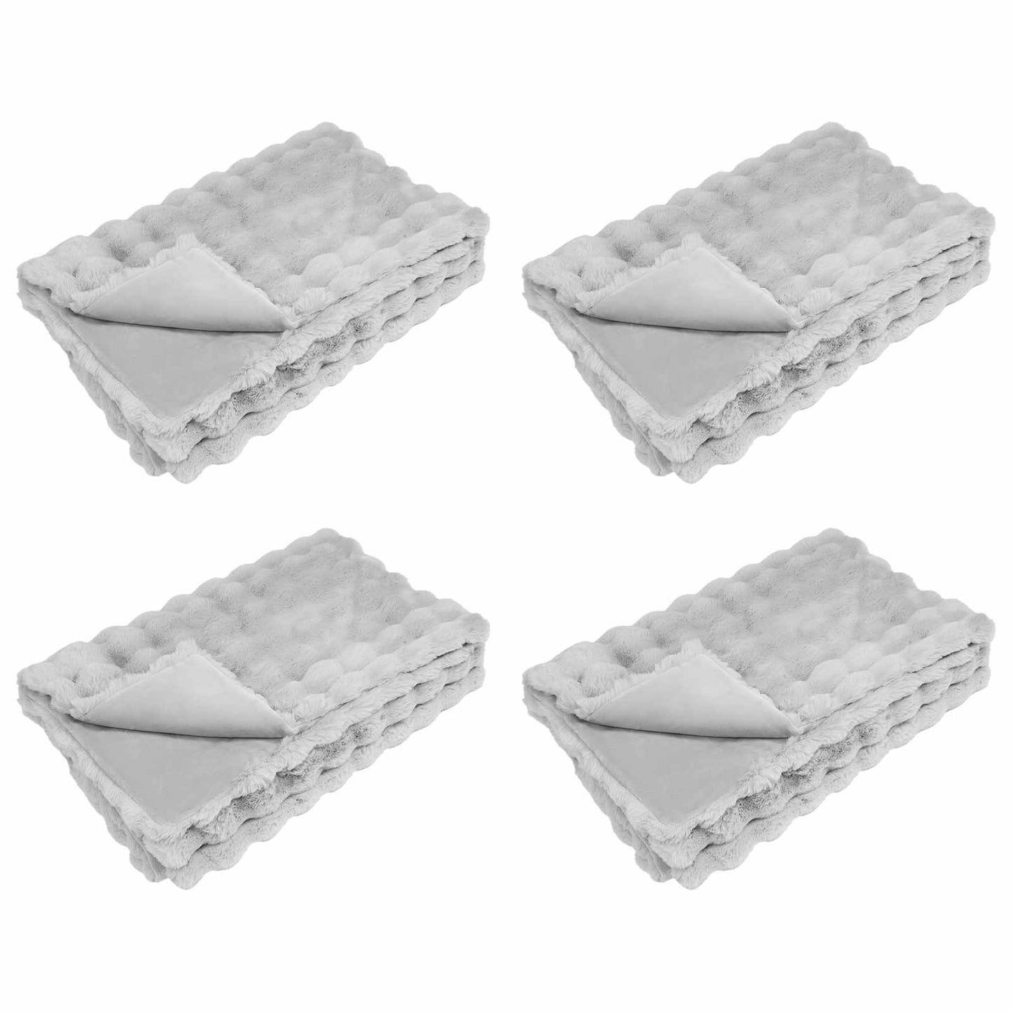 Anti-Slip Faux Rabbit Fur Blanket Olite 4 pcs Grey 220 x 240 cm