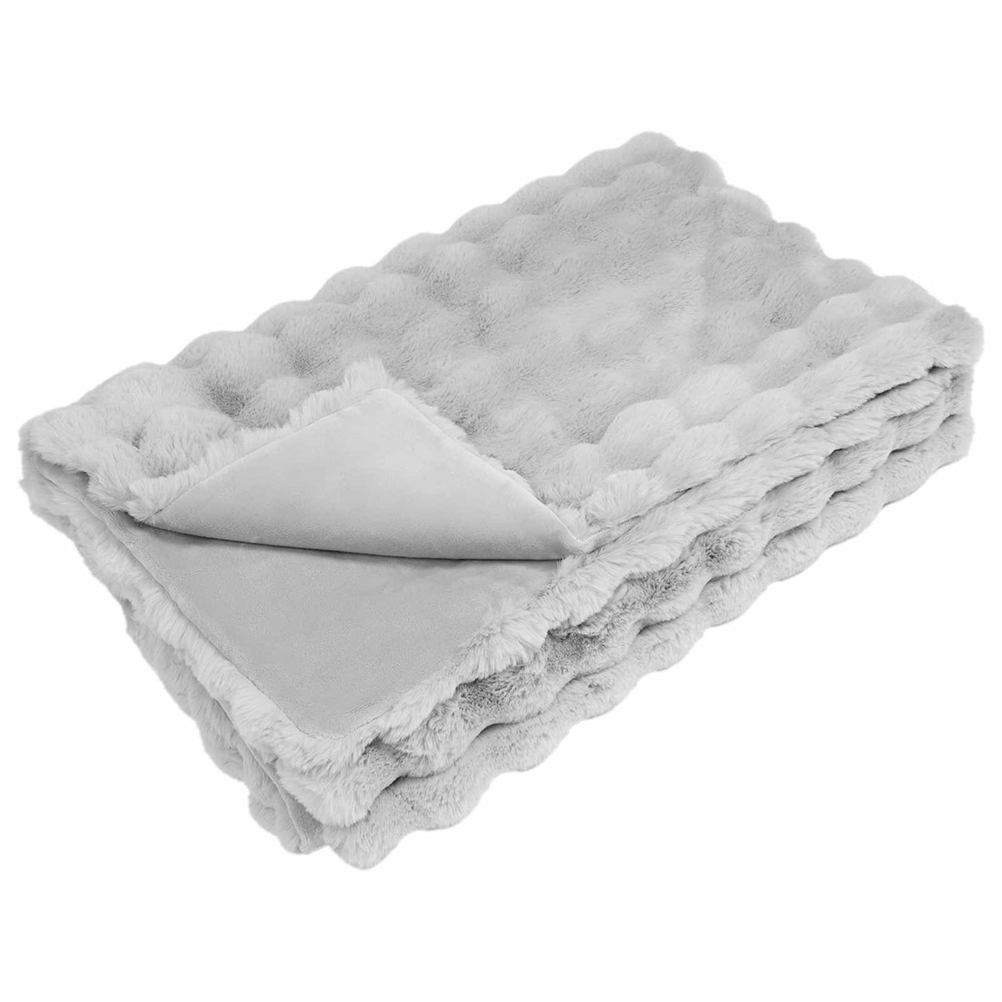Anti-Slip Faux Rabbit Fur Blanket Olite 4 pcs Grey 220 x 240 cm