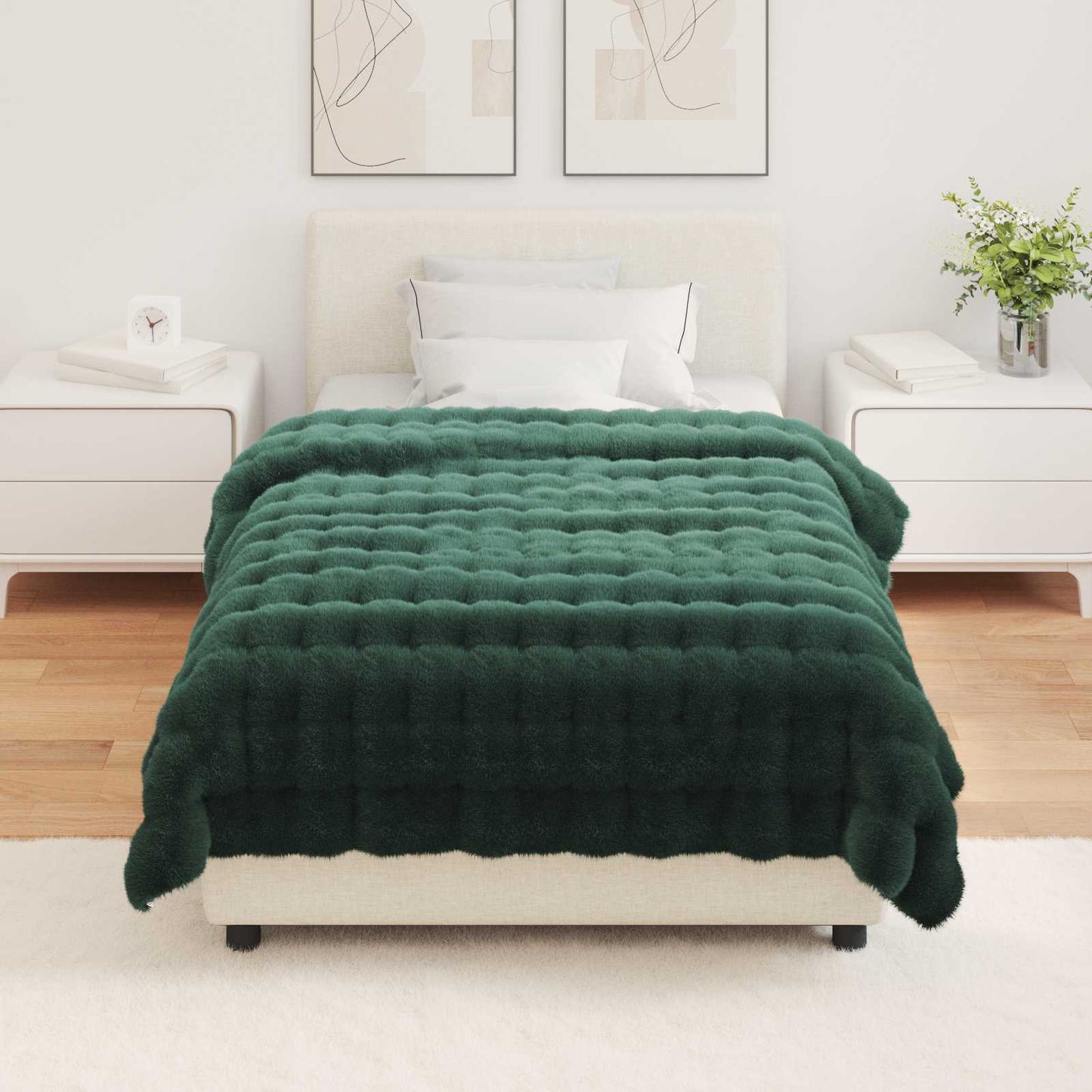 Anti-Slip Faux Rabbit Fur Blanket Olite Dark Green 130 x 150 cm