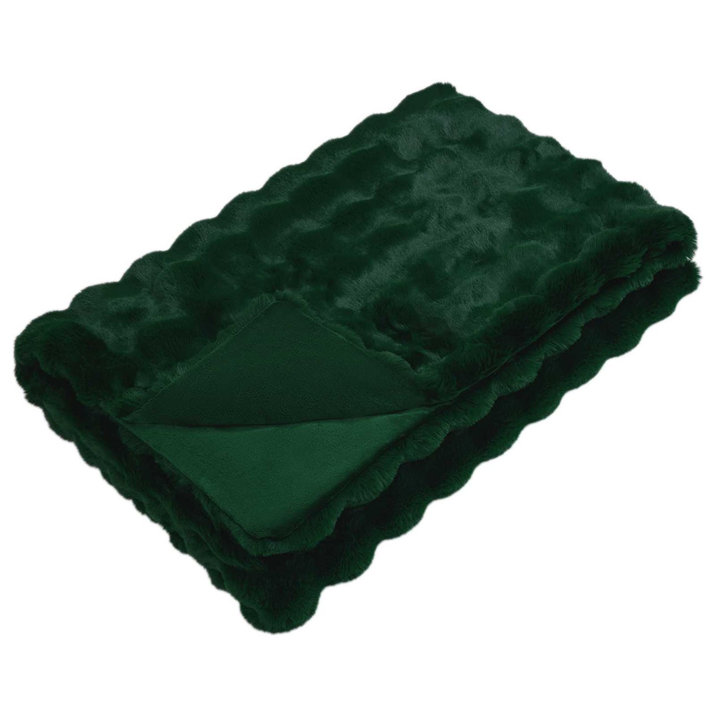 Anti-Slip Faux Rabbit Fur Blanket Olite Dark Green 130 x 150 cm