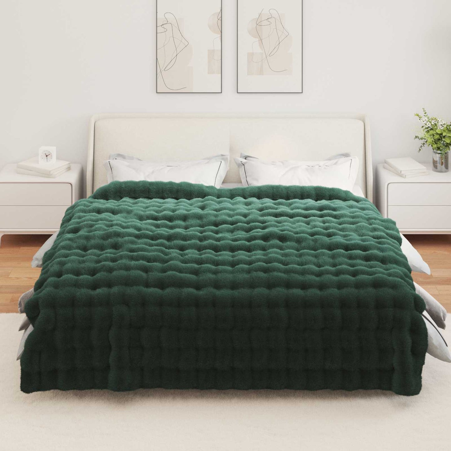Anti-Slip Faux Rabbit Fur Blanket Olite Dark Green 220 x 240 cm
