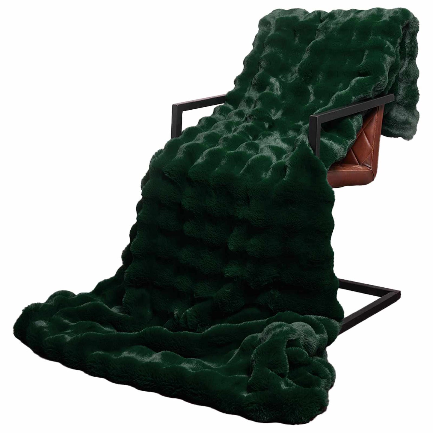 Anti-Slip Faux Rabbit Fur Blanket Olite 4 pcs Dark Green