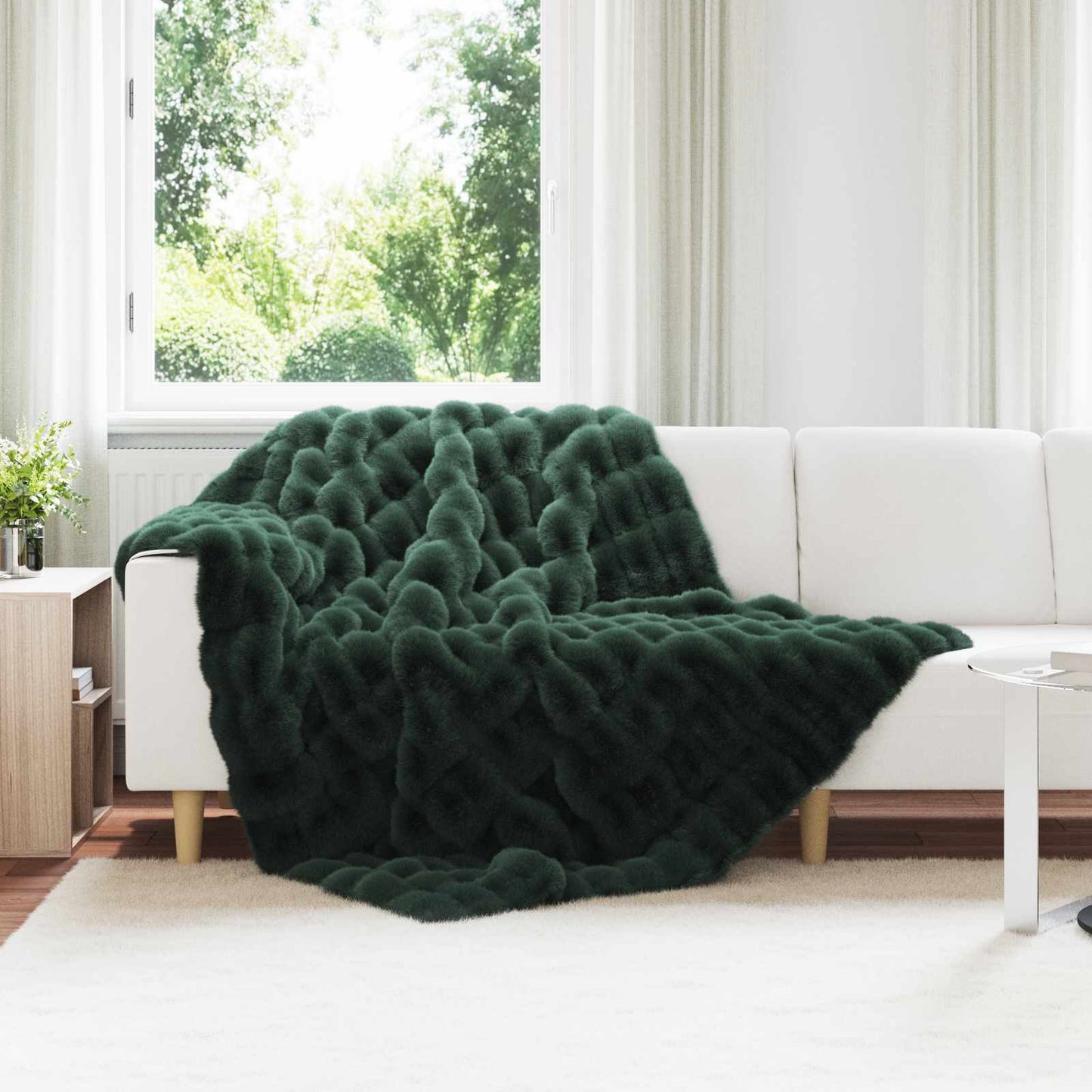 Anti-Slip Faux Rabbit Fur Blanket Olite 4 pcs Dark Green