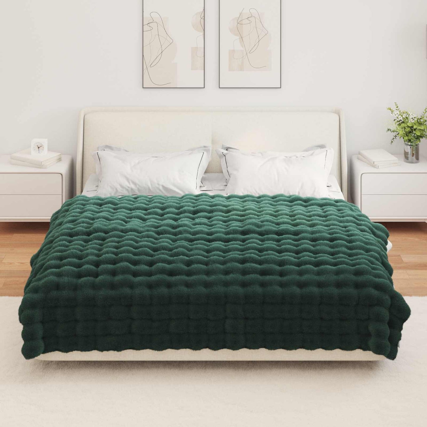 Anti-Slip Faux Rabbit Fur Blanket Olite 4 pcs Dark Green