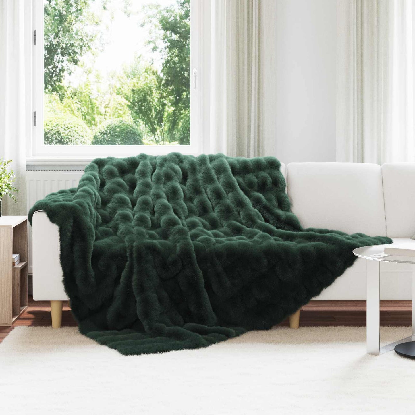 Anti-Slip Faux Rabbit Fur Blanket Olite 4 pcs Dark Green