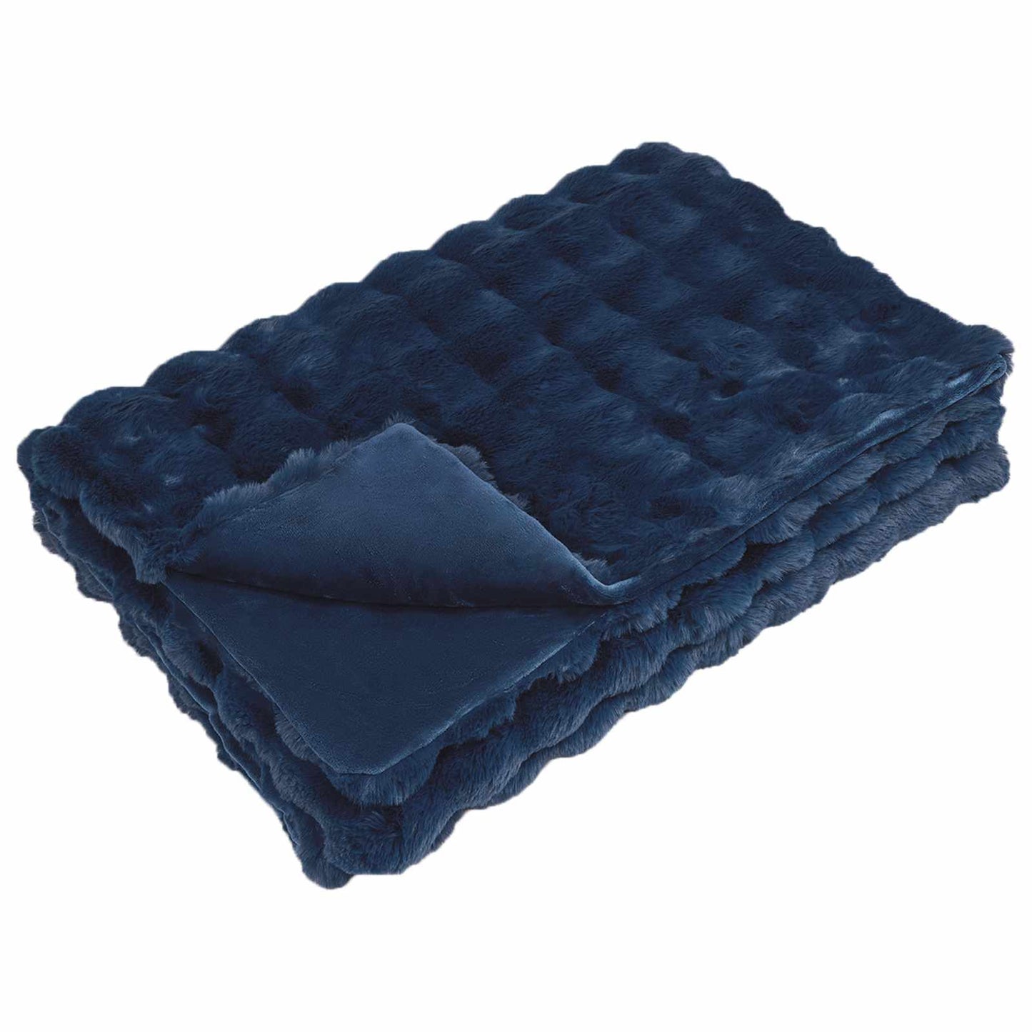 Anti-Slip Faux Rabbit Fur Blanket Olite Marine Blue Polyester