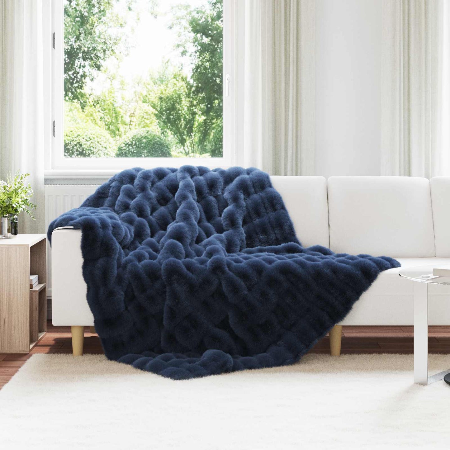 Anti-Slip Faux Rabbit Fur Blanket Olite 4 pcs Marine Blue