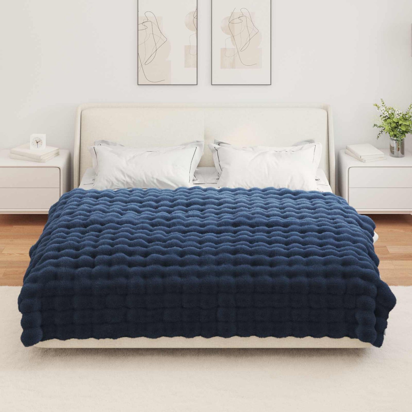 Anti-Slip Faux Rabbit Fur Blanket Olite 4 pcs Marine Blue