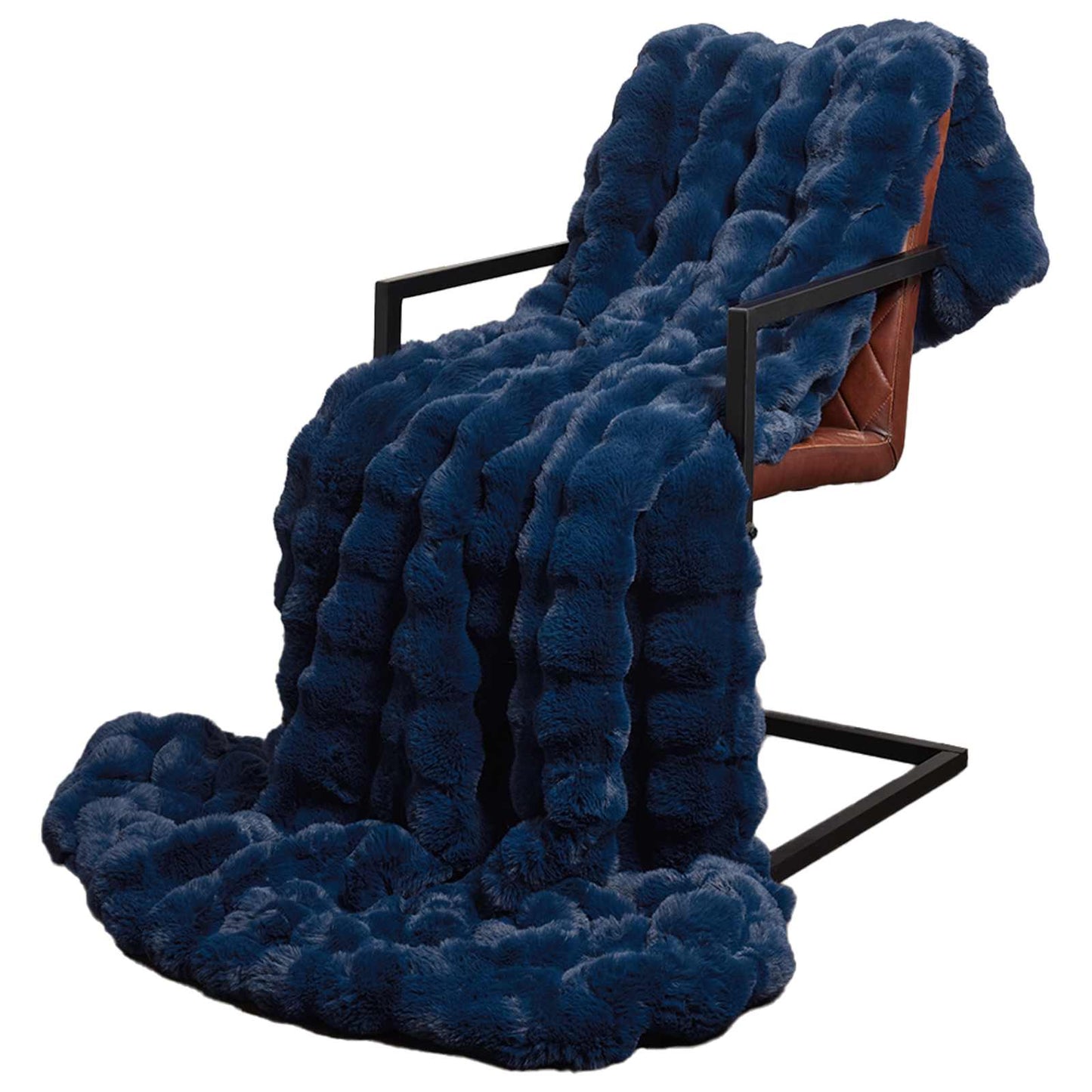 Anti-Slip Faux Rabbit Fur Blanket Olite 4 pcs Marine Blue