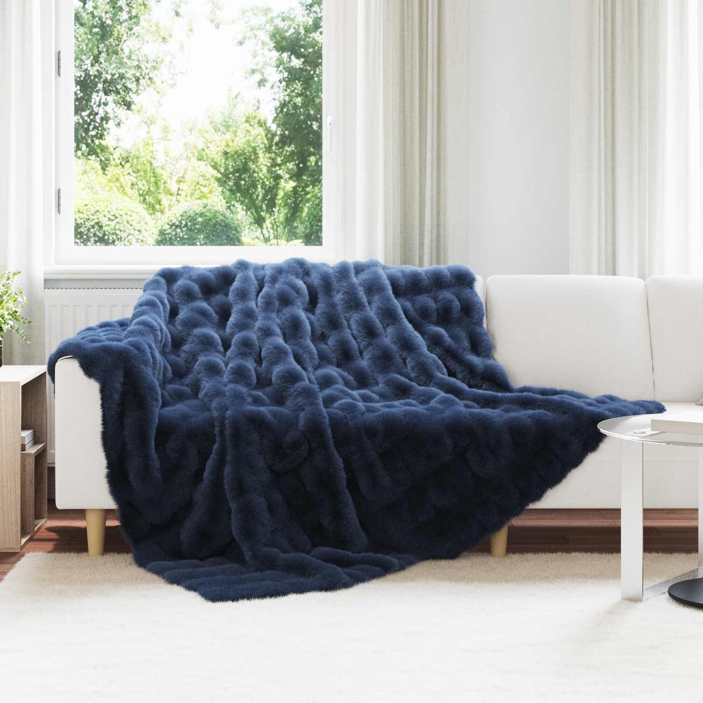 Anti-Slip Faux Rabbit Fur Blanket Olite 4 pcs Marine Blue
