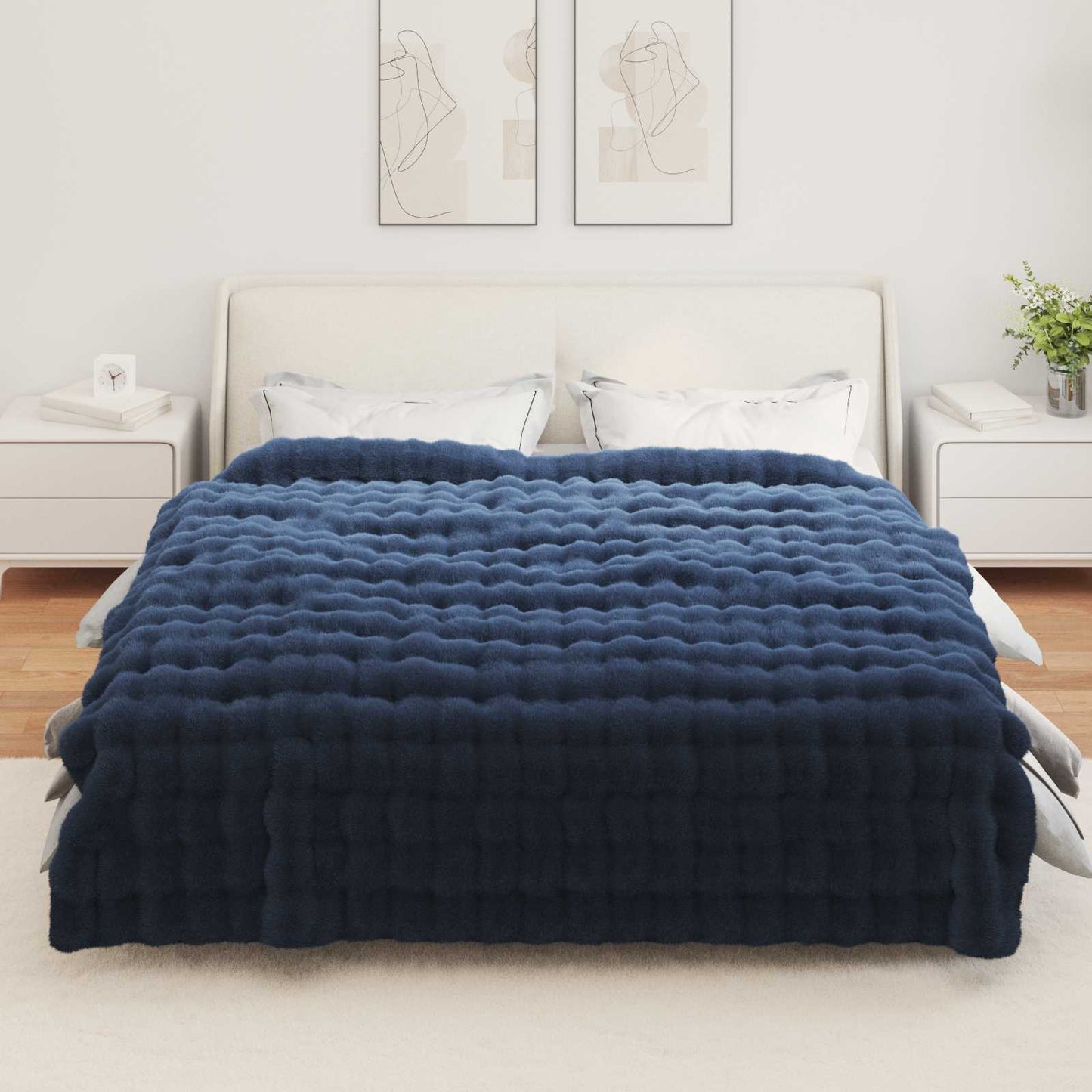 Anti-Slip Faux Rabbit Fur Blanket Olite 4 pcs Marine Blue