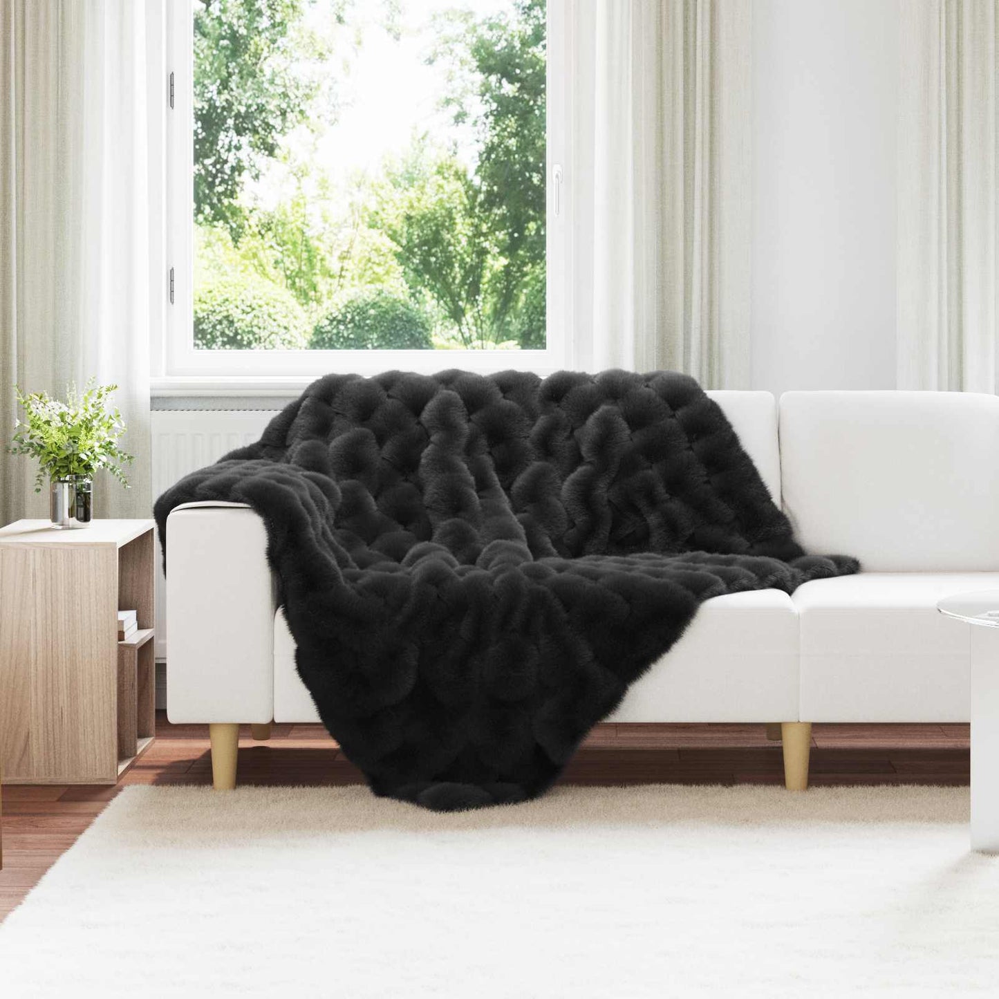 Anti-Slip Faux Rabbit Fur Blanket Olite Black 130 x 150 cm