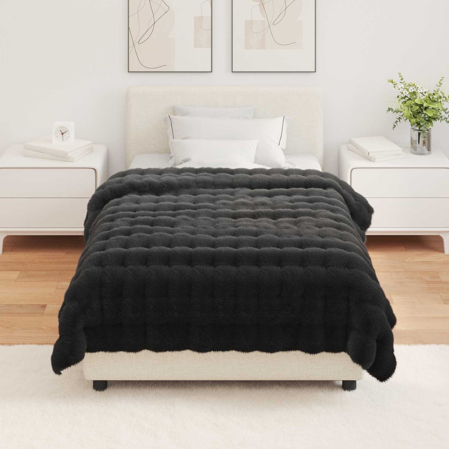 Anti-Slip Faux Rabbit Fur Blanket Olite Black 130 x 150 cm