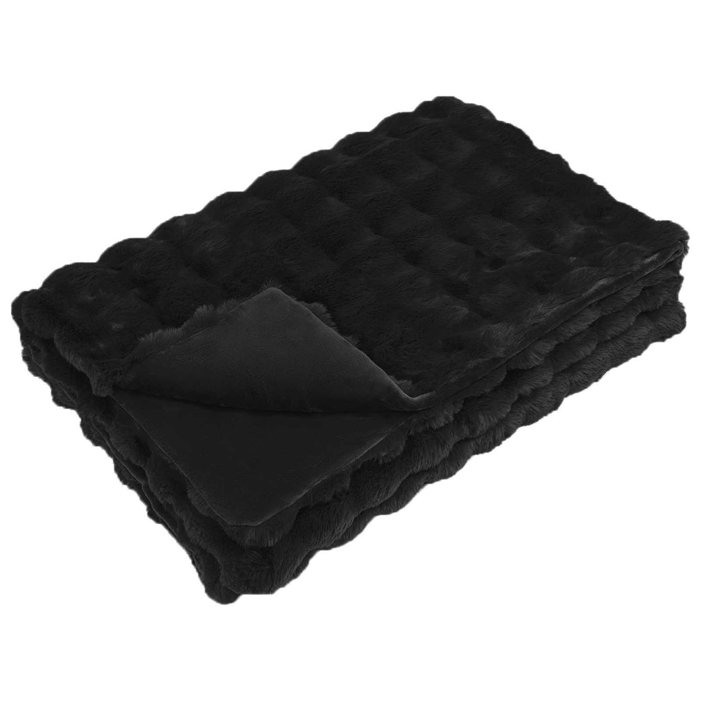 Anti-Slip Faux Rabbit Fur Blanket Olite Black 130 x 150 cm