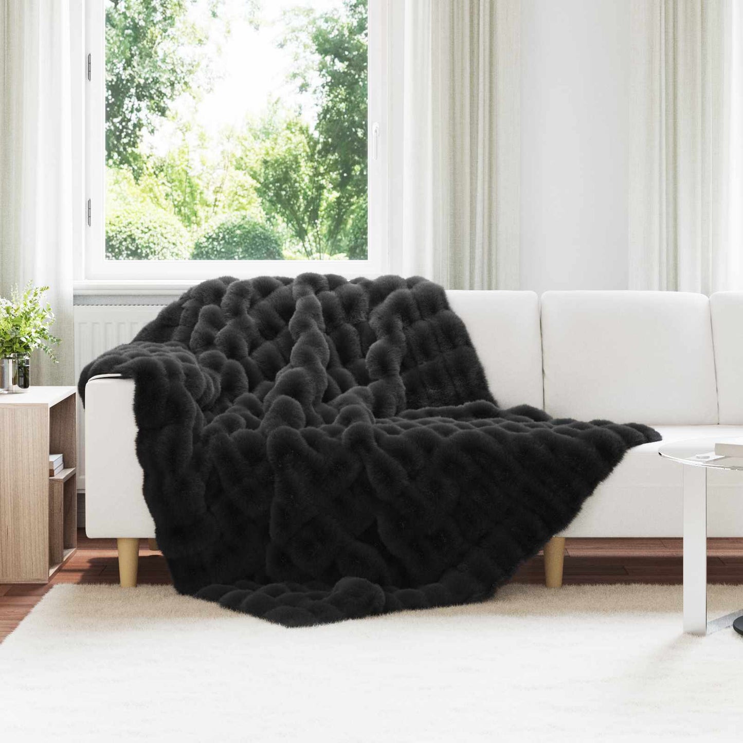 Anti-Slip Faux Rabbit Fur Blanket Olite Black 150 x 220 cm