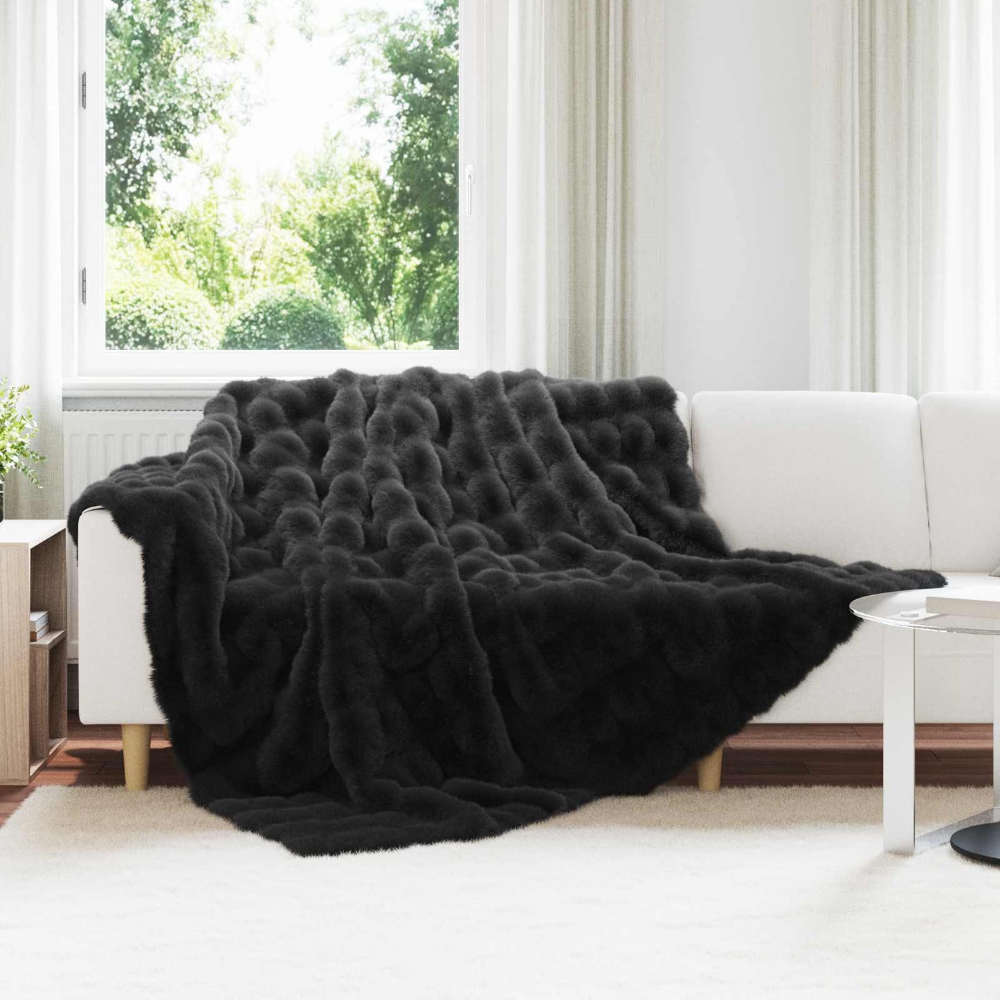 Anti-Slip Faux Rabbit Fur Blanket Olite Black 240 x 270 cm