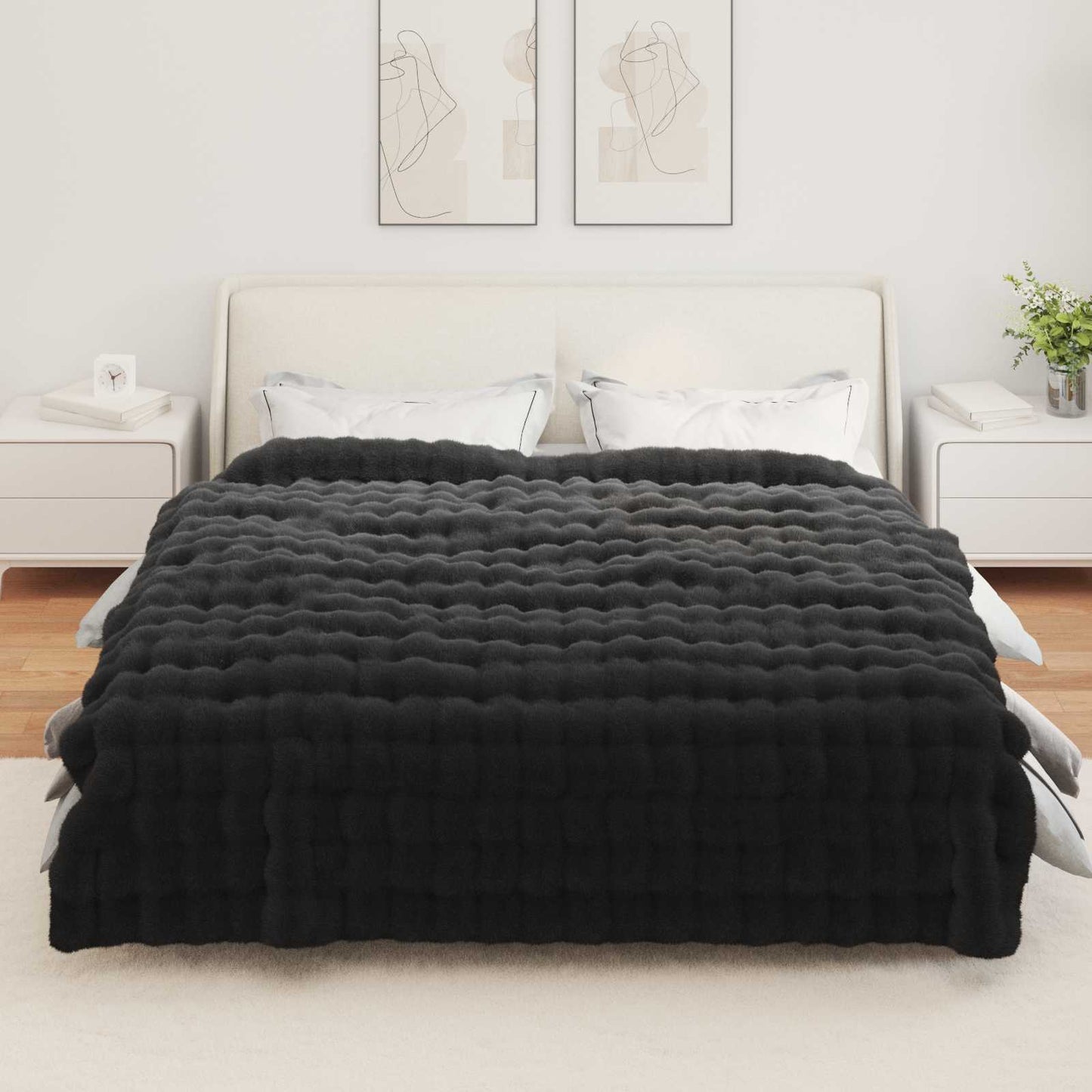 Anti-Slip Faux Rabbit Fur Blanket Olite Black 240 x 270 cm