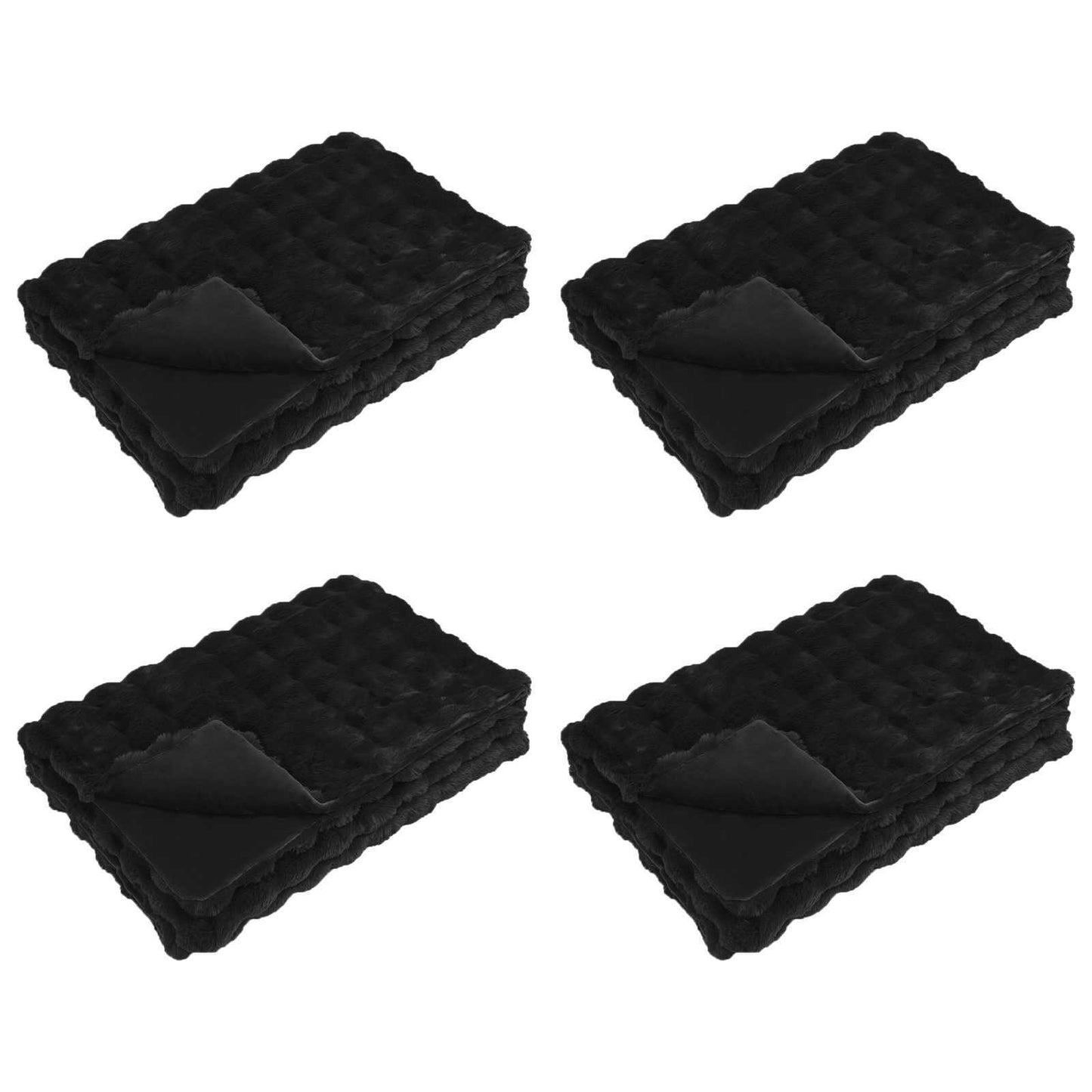 Anti-Slip Faux Rabbit Fur Blanket Olite 4 pcs Black Polyester