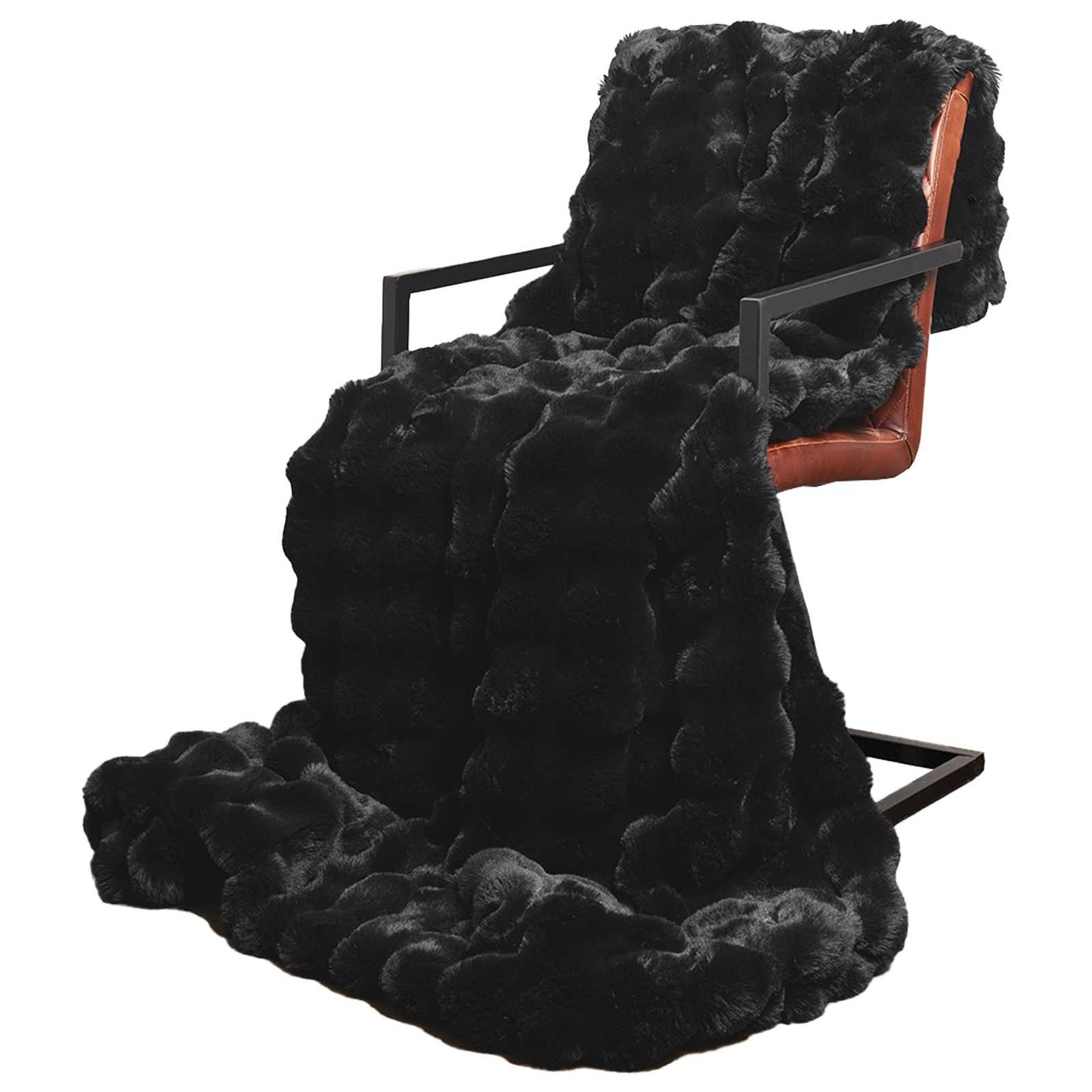 Anti-Slip Faux Rabbit Fur Blanket Olite 4 pcs Black Polyester